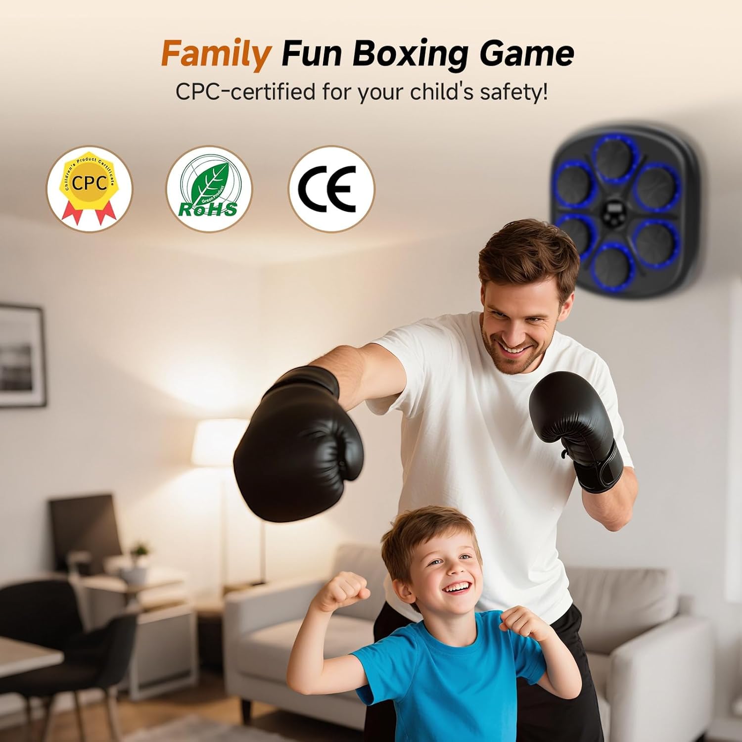 Upgraded Large Size Music Boxing Machine for Kids & Adults, Smart Bluetooth Boxing Machine Wall Mounted with LED, 9 Modes & 9 Speeds, Punching Workout Machine with Boxing Gloves