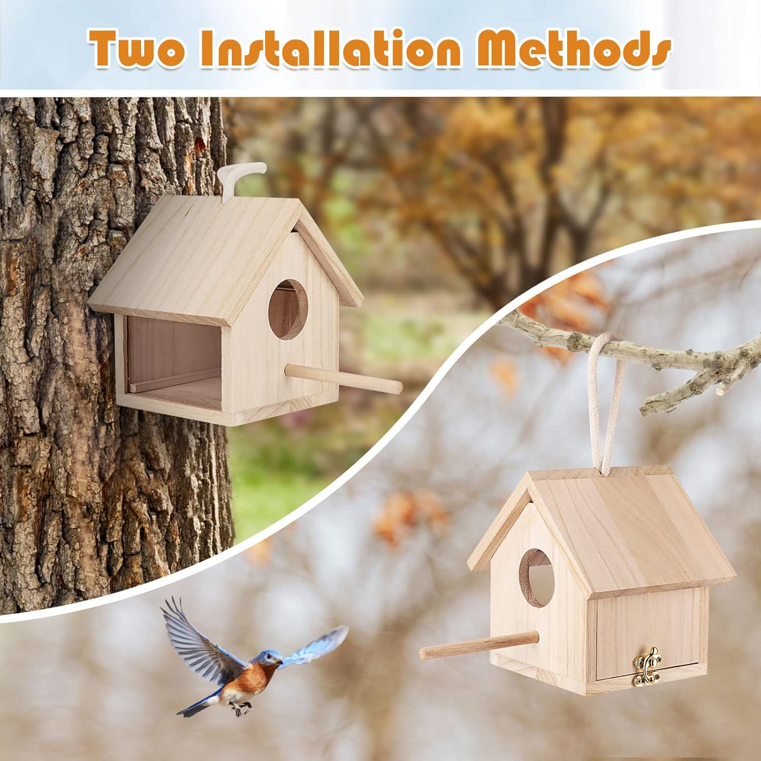 Outdoor Bird Houses Transparent Wooden Bird House for outside with Lanyard and Screws,Hanging Birdhouse Clearance for Finch Bluebird Cardinals Hummingbird