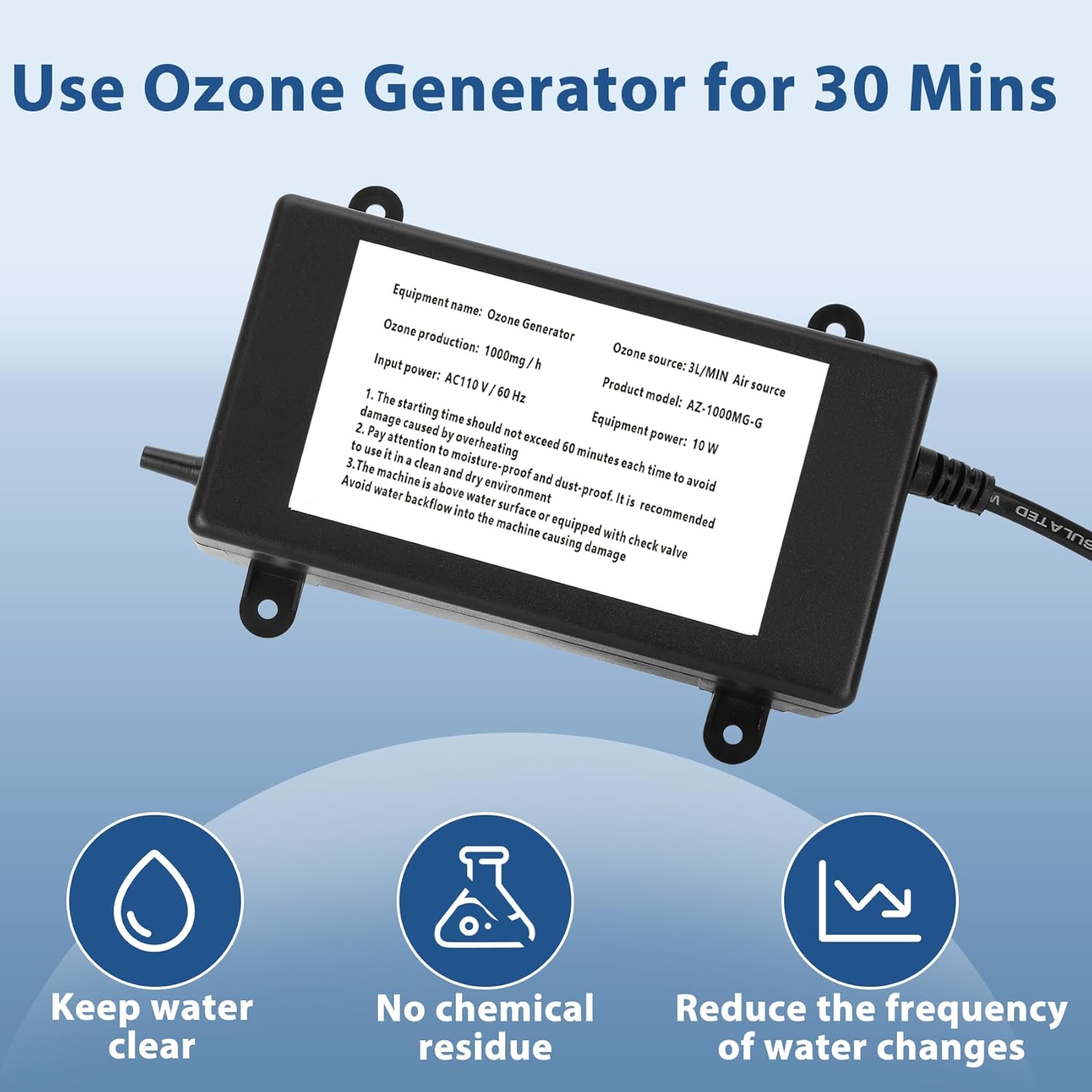 Ozone Generator for Cold Plunge, 1000Mg/H Ozone Generator for Water Keep Cold Plunge, Ice Bath, Spa, Hot Tub, Pool Clean and Fresh for a Long Time
