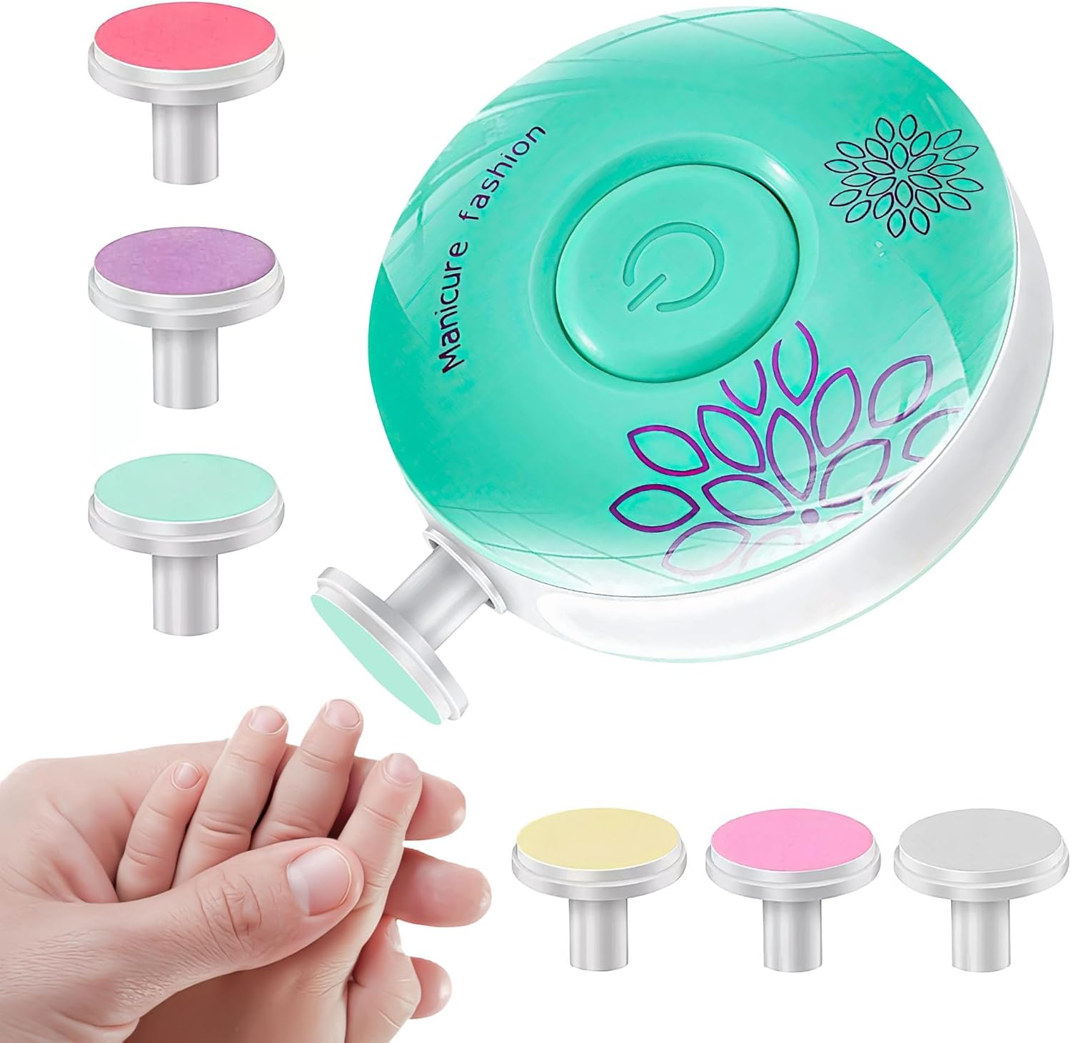 Electric Baby Nail Trimmer, File, Clipper, Manicure, Lightweight, Quiet, Newborn, Infant, Toddler, Adults, Fingernails and Toes, Polish, Safe, Easy to Use, All Ages, 6 Grinding Pads