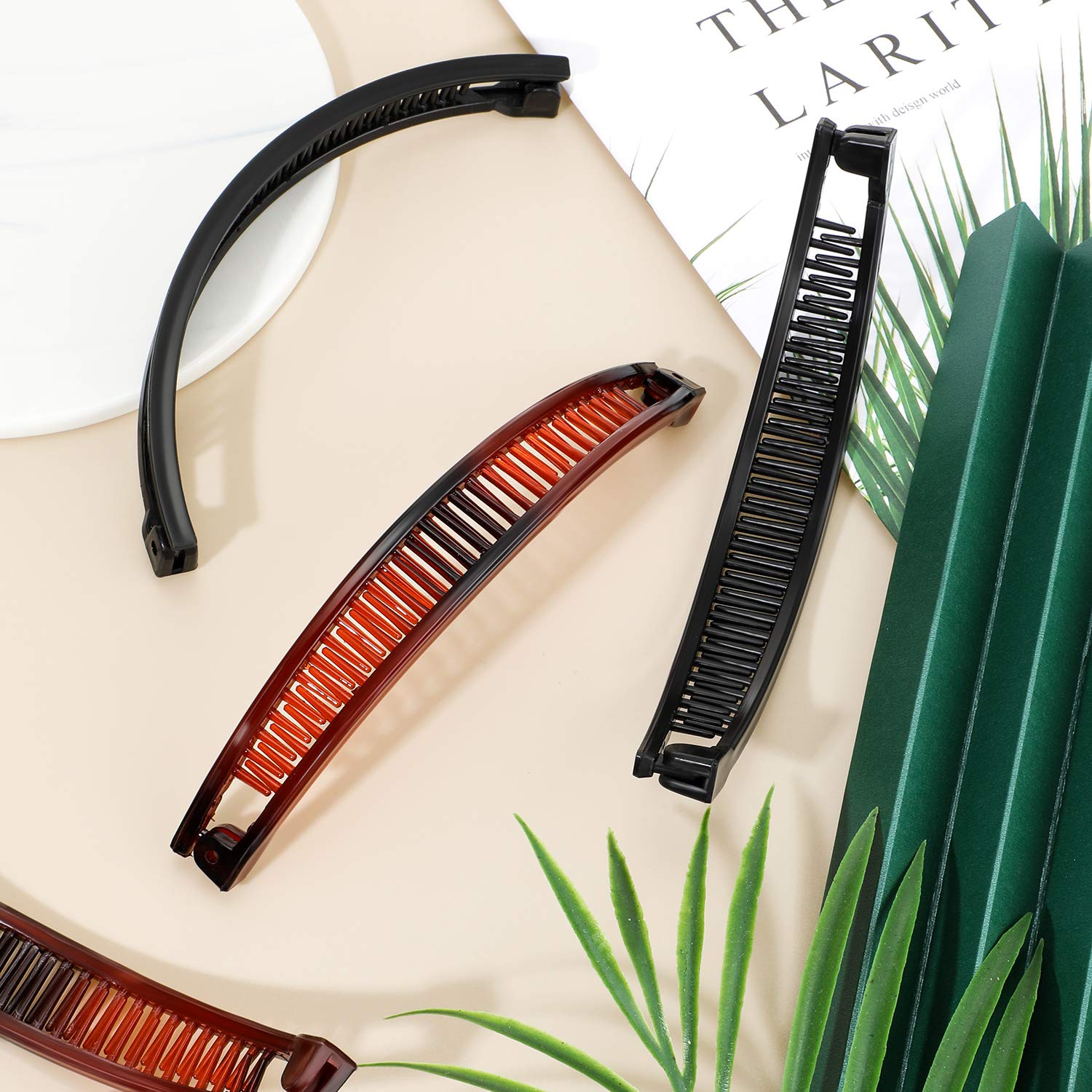 6 Pcs Banana Clip Hair Clincher Combs Classic Banana Hair Clip Fish Shape Ponytail Clips for Women Girls Thick Curly Thin Fine Hair(Brown, Black)