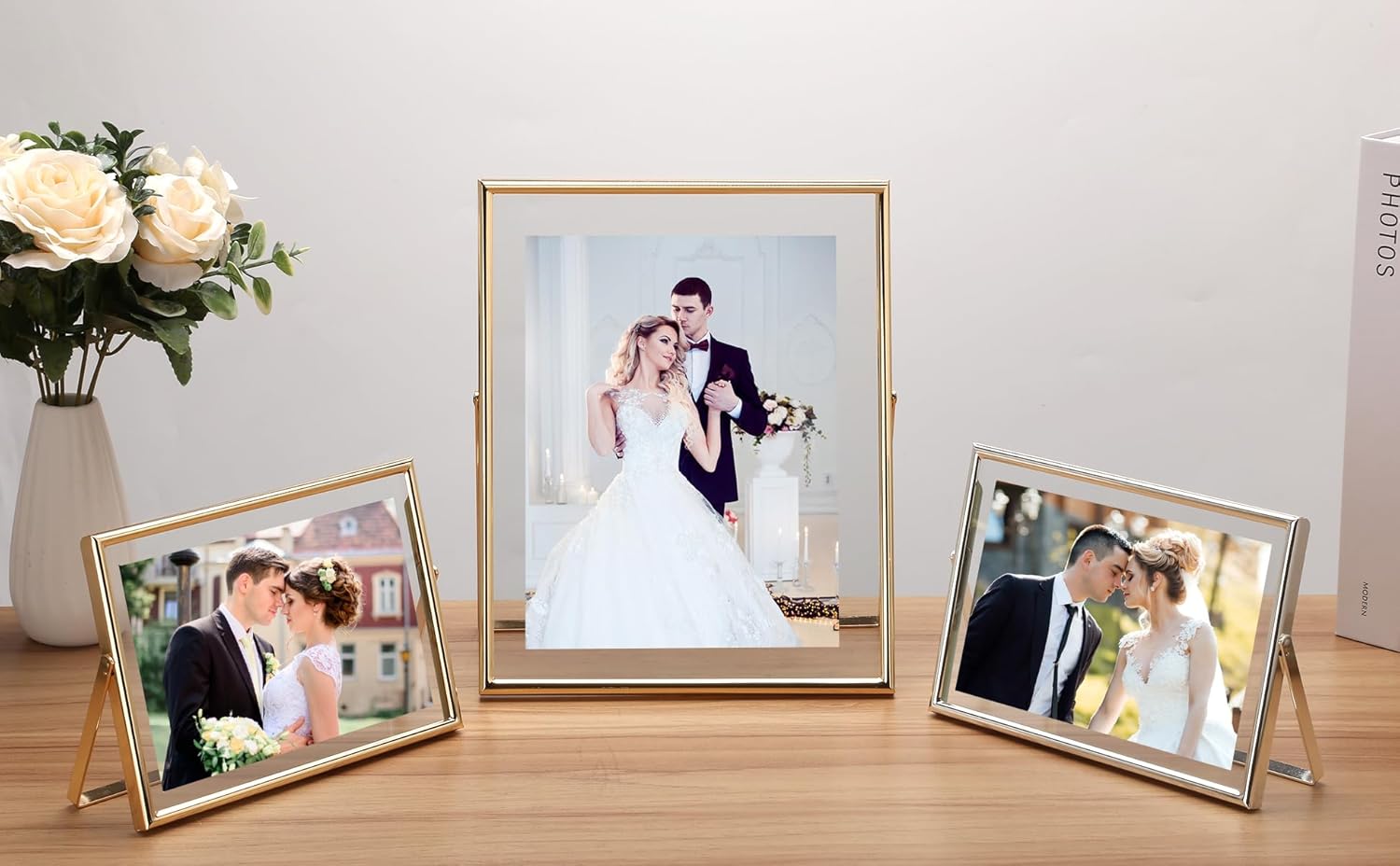 Gold 7X5" Floating Frame(Horizontal) 2Pack for Picture 3.5X5'', 4X6'', Classy Gold Frames Tabletop/Shelf Display, Elegant Gift Choice for Wedding, Thanksgiving, Christmas,Birthady, Home or Office Decor.