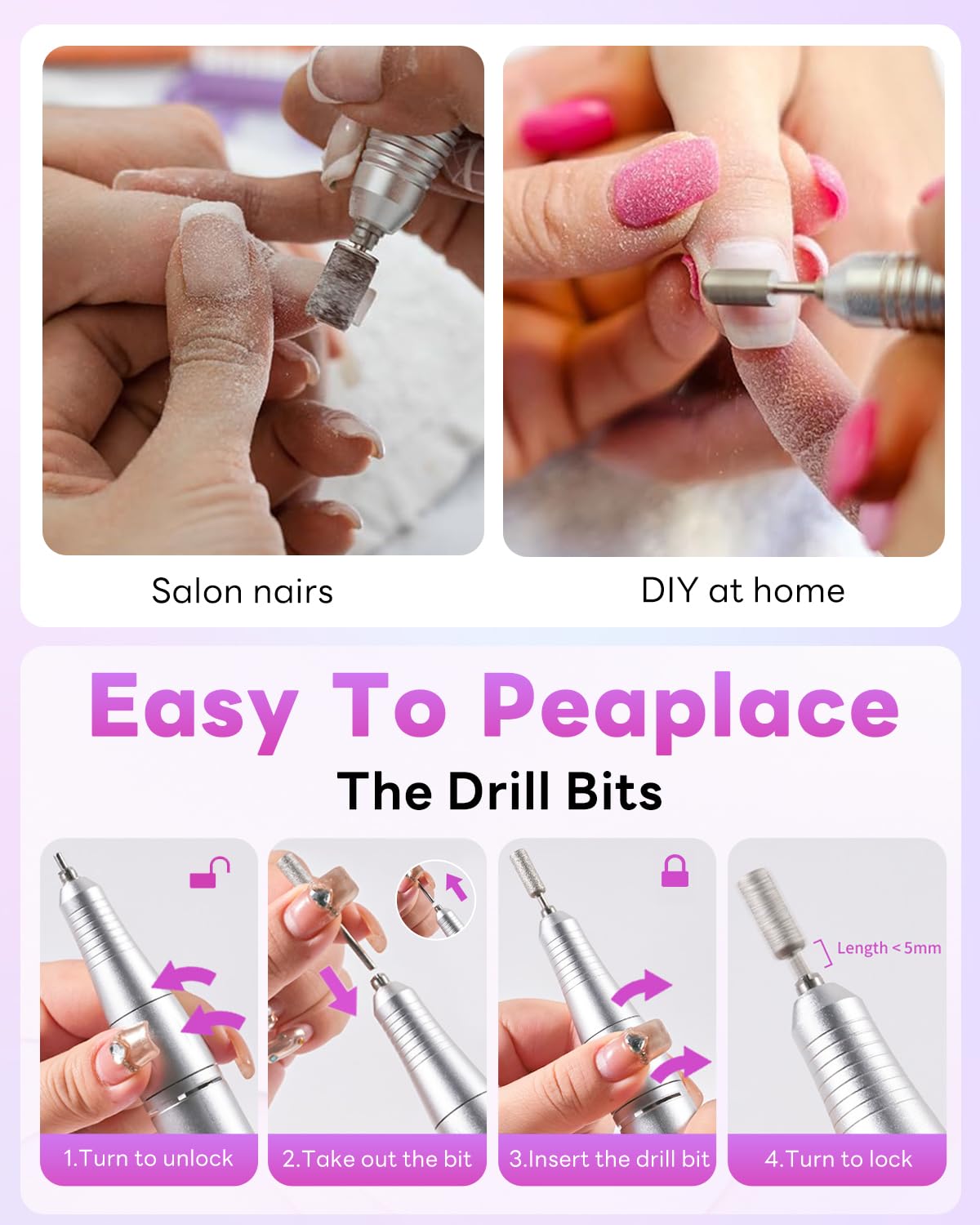 Cordless Nail Drill Professional: 45000 RPM Rechargeable Electric Nail File Kit, Portable & Low Noise for Acrylic, Gel Nails, Manicure & Pedicure - Salon & Home Use