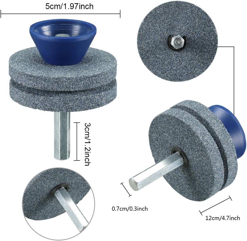 【New】Double Layer Corundum Lawn Mower Blade Sharpener, Universal Wear Lawnmower Blade Sharpener for Any Power Drill/Hand Drill, Double-Layer Grindstones Easy to Use and Not Easy Damage-(Gray)