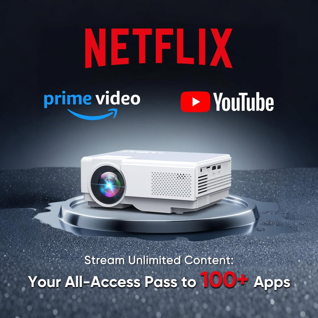 【Netflix Officially】 Smart Projector with Wifi and Bluetooth, Mini Movie Projector with Apps Built-In, 1080P Outdoor Projector for Phone/Pc/Hdmi/Usb, Two-Way Bluetooth, 50% Zoom