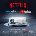【Netflix Officially】 Smart Projector with Wifi and Bluetooth, Mini Movie Projector with Apps Built-In, 1080P Outdoor Projector for Phone/Pc/Hdmi/Usb, Two-Way Bluetooth, 50% Zoom