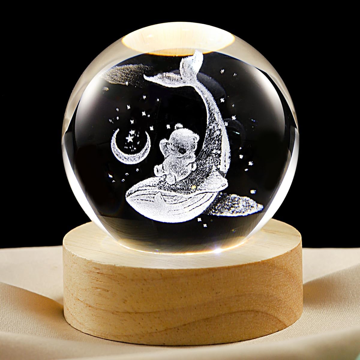 3D Galaxy Crystal Ball Lamp with Dimmable LED and Wooden Base, Night Light for Kids Teens Adults, Home Desk Office Bedroom Decor, Birthday Gift (2.4”/ 6Cm)