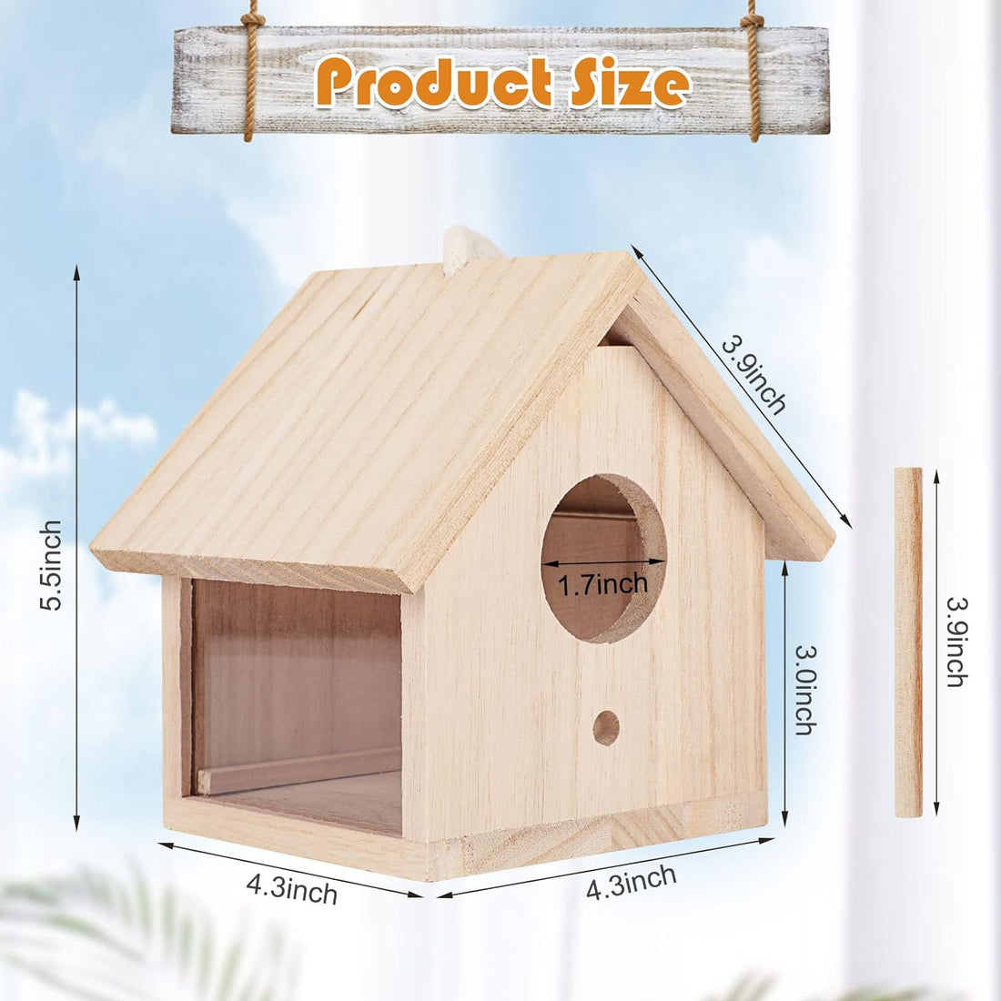 Outdoor Bird Houses Transparent Wooden Bird House for outside with Lanyard and Screws,Hanging Birdhouse Clearance for Finch Bluebird Cardinals Hummingbird