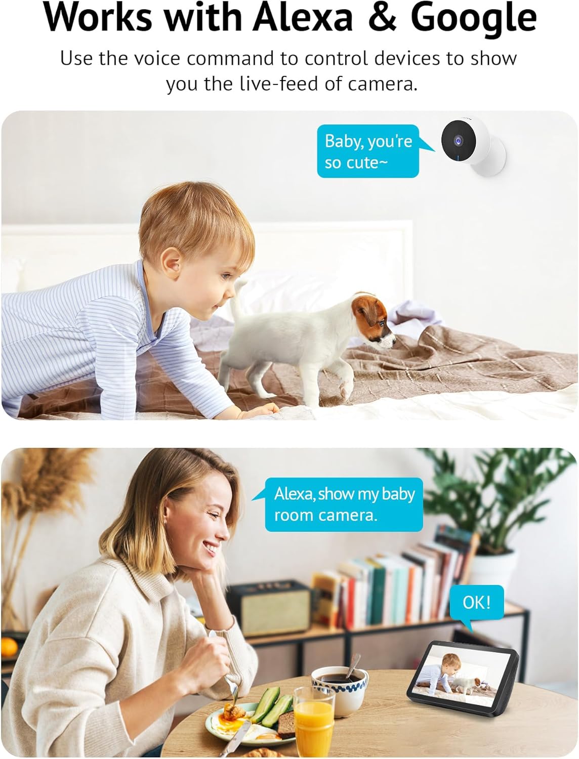 4MP 2K Cameras for Home Security Indoor, 5G& 2.4Ghz Home Security Camera for Baby/Elder/Pet/Nanny,Baby Cam Starlight Sensor Color Night Vision,Us Cloud Service,Works with Alexa Ios & Android