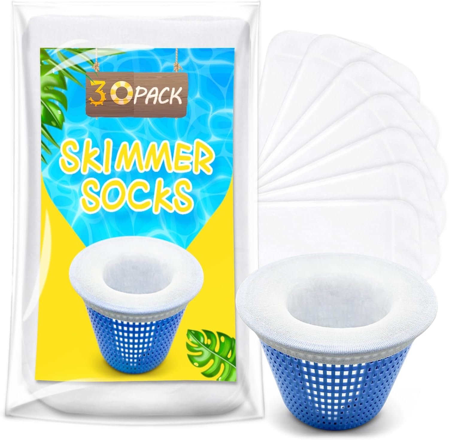 50 Pack Pool Filter Socks for Pool Skimmer, Pool Skimmer Socks for Inground Pool or above Ground Pool Filter, Ultra Fine Mesh Screen Liner Skimmer Basket Sock Scum Sock Saver, Debris Leaves Catcher