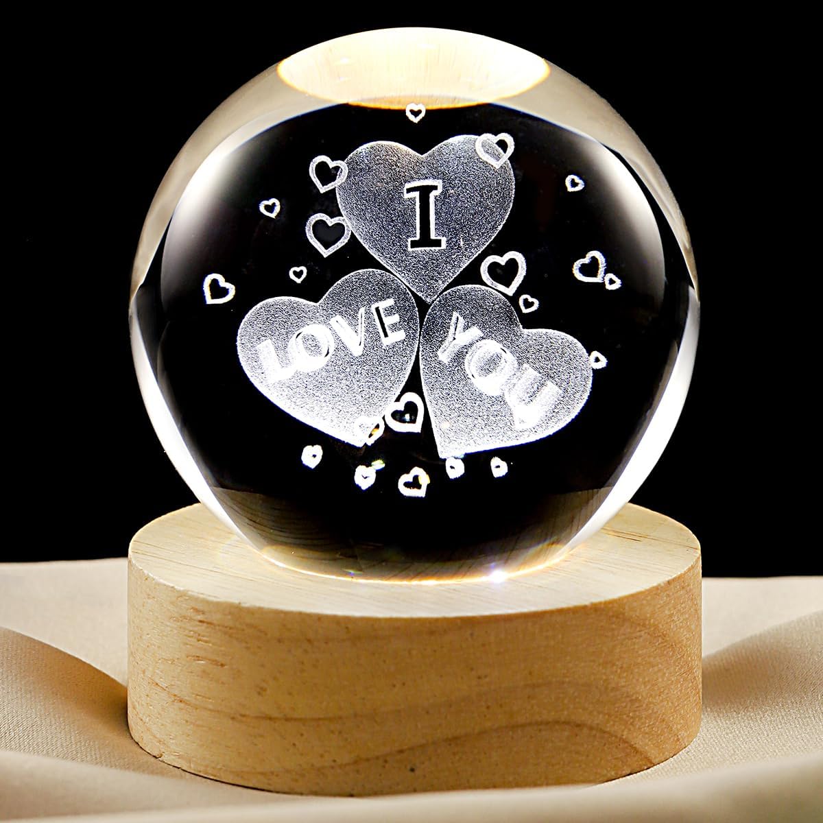 3D Galaxy Crystal Ball Lamp with Dimmable LED and Wooden Base, Night Light for Kids Teens Adults, Home Desk Office Bedroom Decor, Birthday Gift (2.4”/ 6Cm)