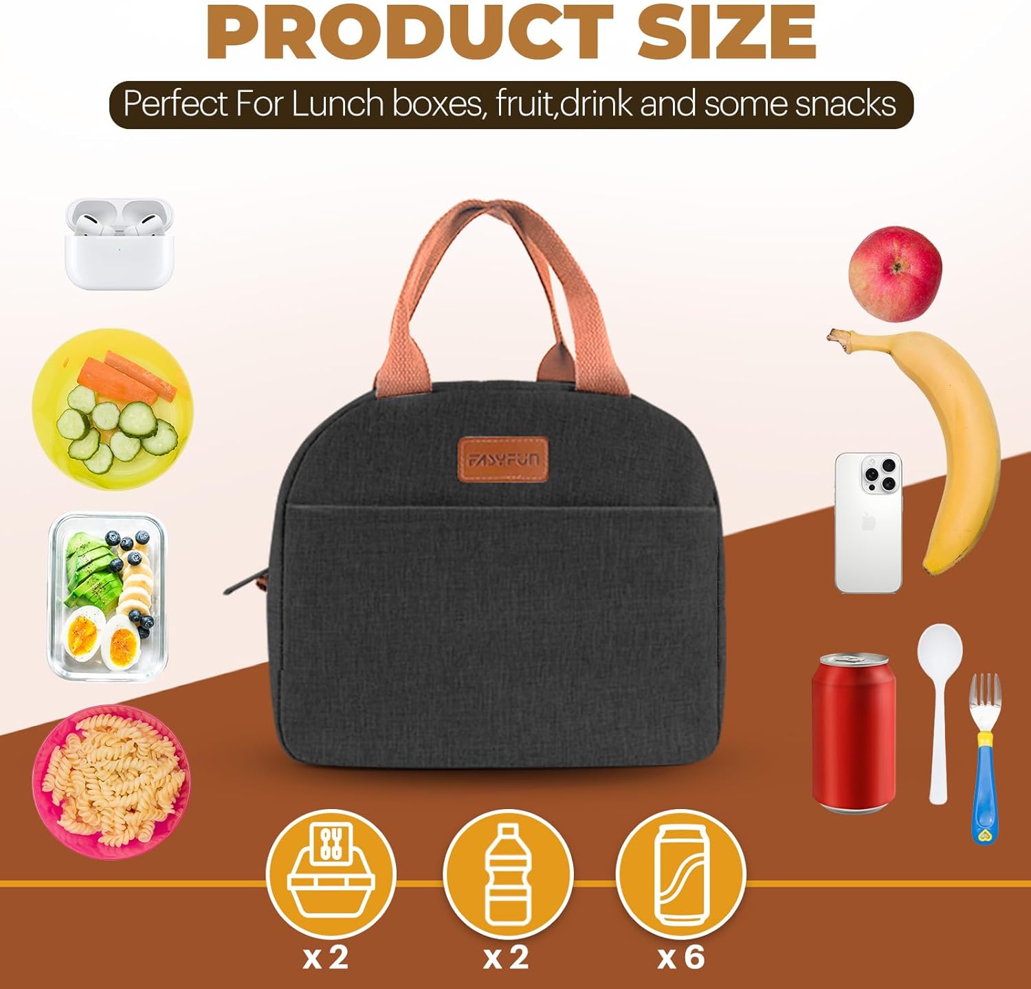 Lunch Bag for Women & Men, Adult Insulated Leakproof Lunch Box Bags with Large Capacity, Cooler Tote Bag for Work/Travel/Office/Outdoor (Black)