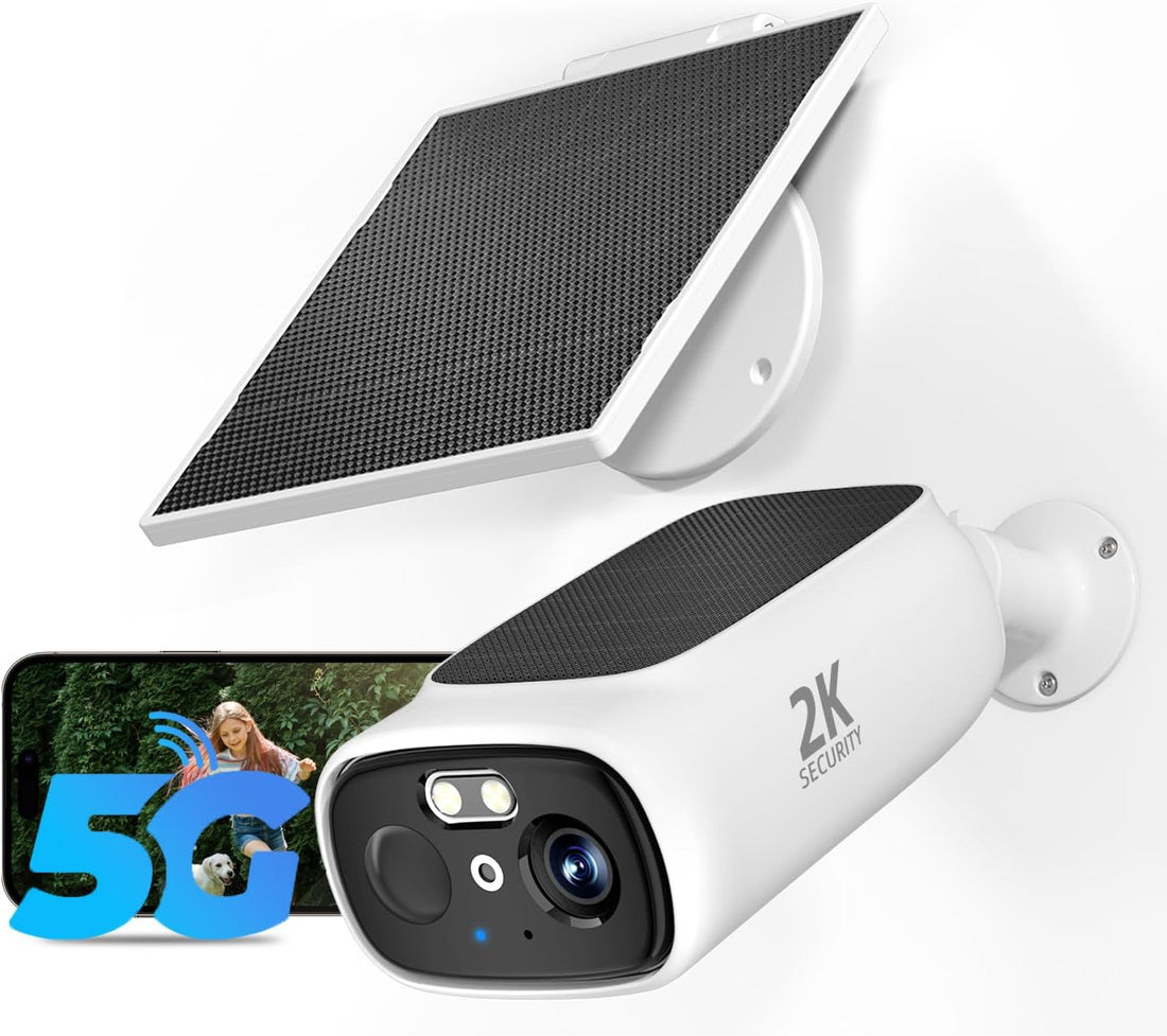2.4G/5G Wifi Cameras for Home Security with Double Solar Panels, 2K Solar Security Cameras Wireless Outdoor, Color Night Vision , 2-Way Talk, Spotlight, Siren,Ip66, Cloud/Sd, AI Detection, W/Alexa