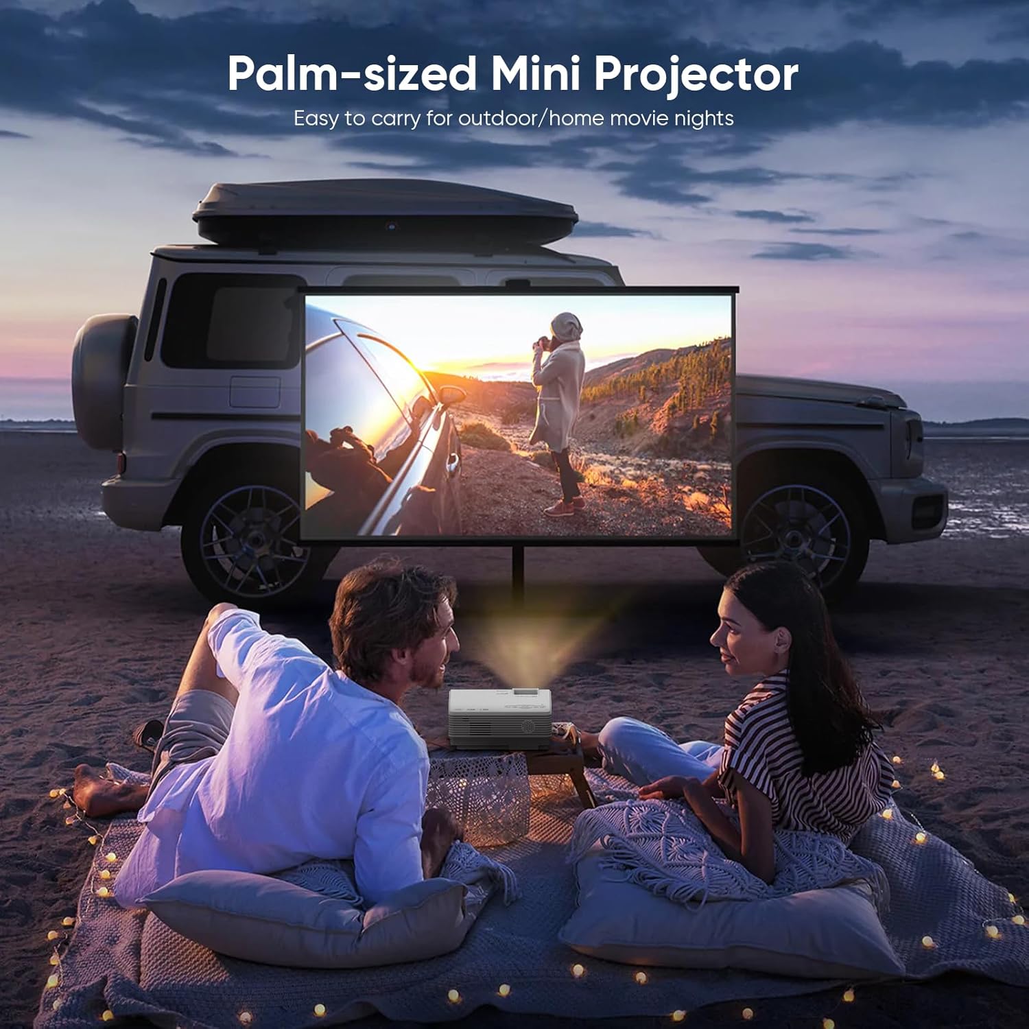 【Netflix Officially】 Smart Projector with Wifi and Bluetooth, Mini Movie Projector with Apps Built-In, 1080P Outdoor Projector for Phone/Pc/Hdmi/Usb, Two-Way Bluetooth, 50% Zoom