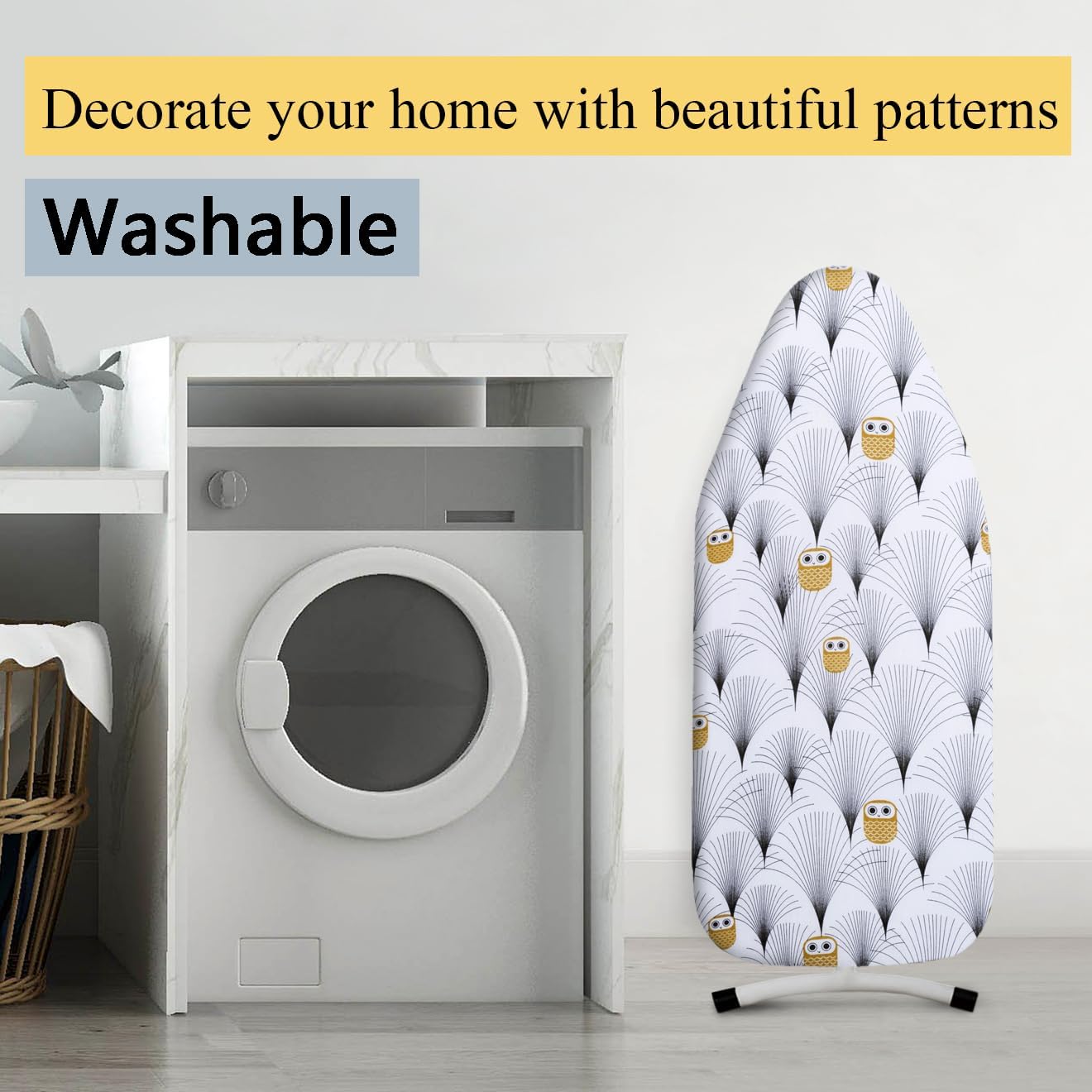 Small Ironing Board Cover Scorch Resistant, Cotton Table Top Ironing Cover with Padding Heat Reflective Heavy Duty Pad (Owl, 12.5"X32")