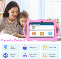 2025 Kids Tablet, 7 Inch Android 14 Tablet for Kids, 8GB+32GB ROM+1TB Expand Quad-Core Toddler with Shockproof Case, BT, Wifi, Parental Control, Dual Camera, Games (Pink)