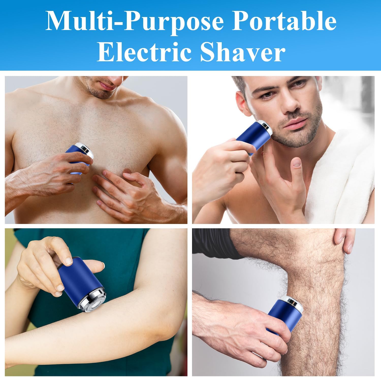 Unisex Mini Portable Electric Shaver, USB C Rechargeable Waterproof Electric Razor Trimmer for Face, Leg, Armpit, Chest and Body Hair (Blue)