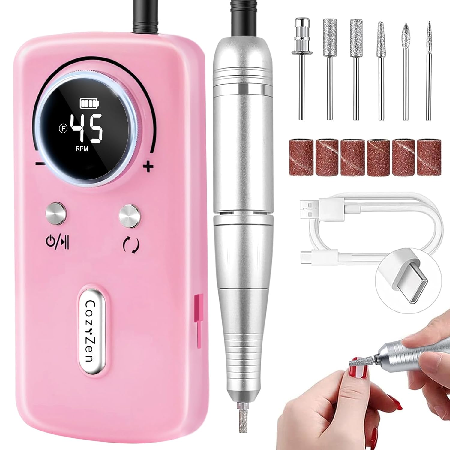 Cordless Nail Drill Professional: 45000 RPM Rechargeable Electric Nail File Kit, Portable & Low Noise for Acrylic, Gel Nails, Manicure & Pedicure - Salon & Home Use