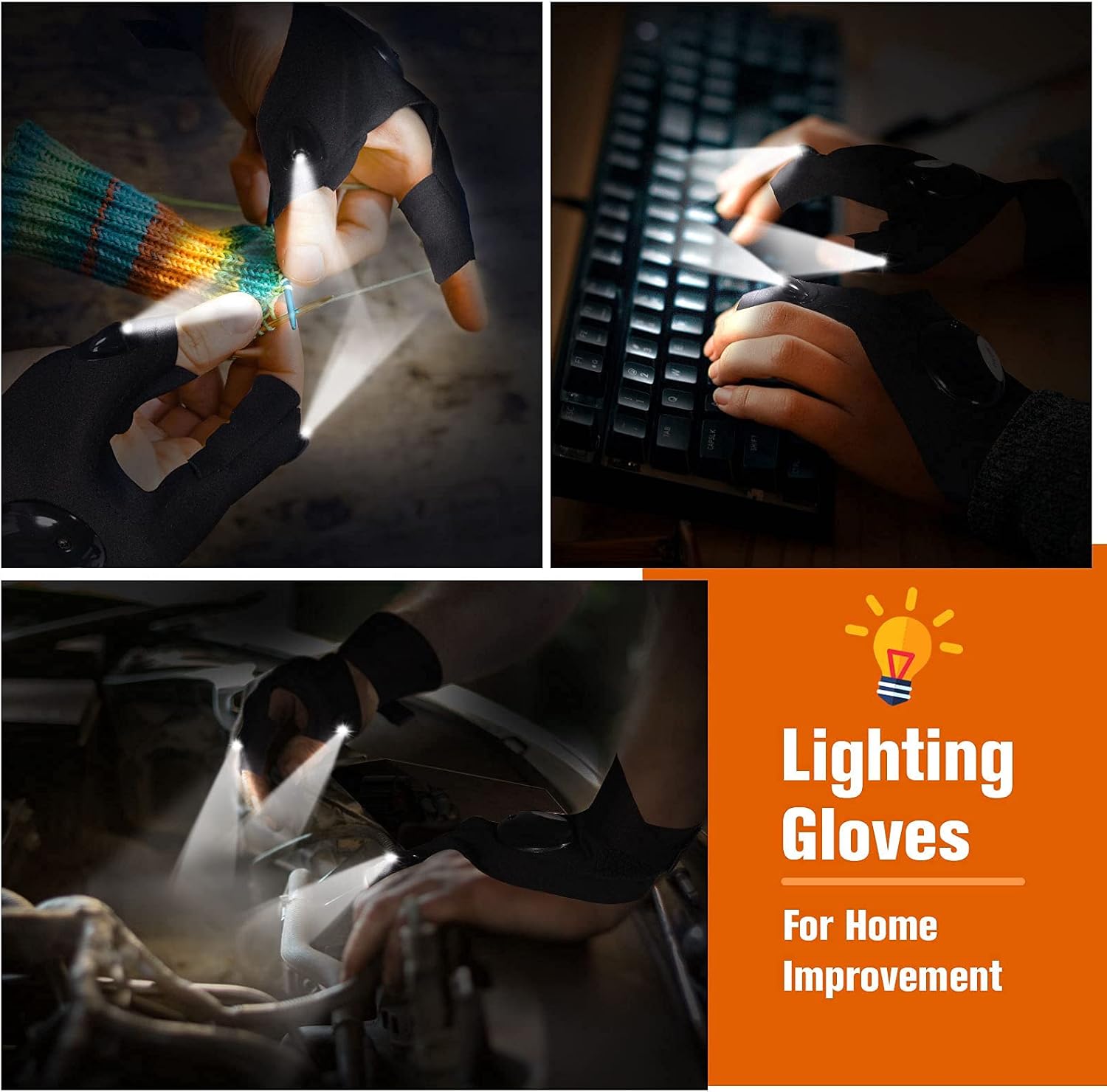 LED Flashlight Gloves, Gifts for Men Him Dad Husband Boyfriend, Cool Gadgets Waterproof Hands-Free Finger Lights for Night Fishing Repairing Running Camping, Fathers Day Birthday Christmas Gift