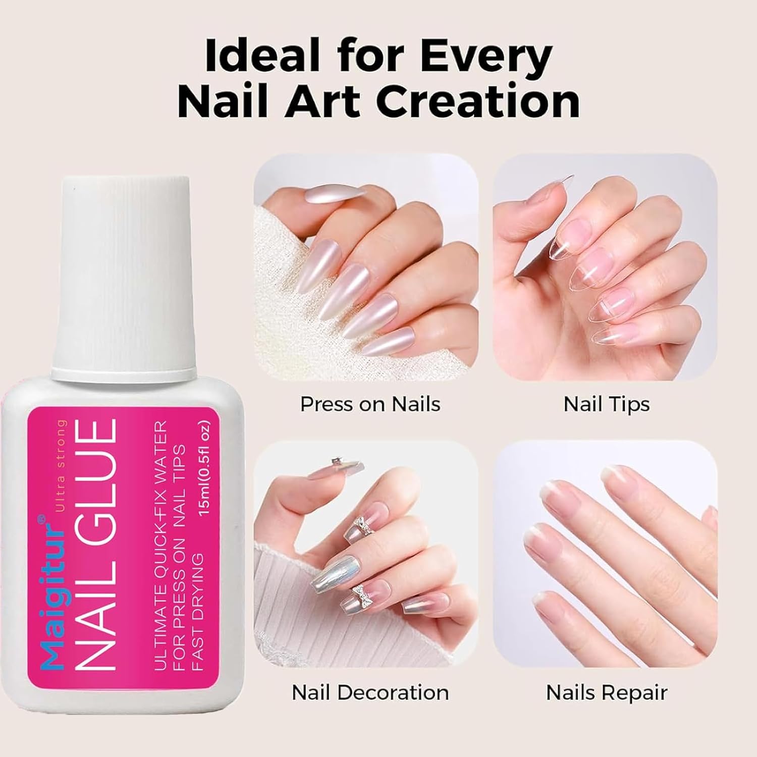30ML Super Strong Nail Glue for Press Ons, Fake Nail Tips, Acrylic Nails No Uv Light Needed Nail Bond Brush in Nail Glue for Press on Nails Long Lasting Nails Glues for Beginners DIY Home