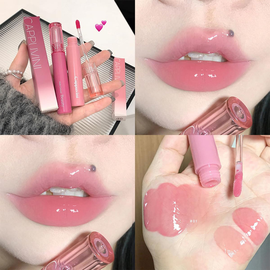 6 PCS Hydrating Plumping Lip Gloss Tinted Lip Balm Set,Mirror Liquid Water Glow Lipstick,Long Lasting Waterproof Moisturizing Shimmer Jelly Lip Glaze