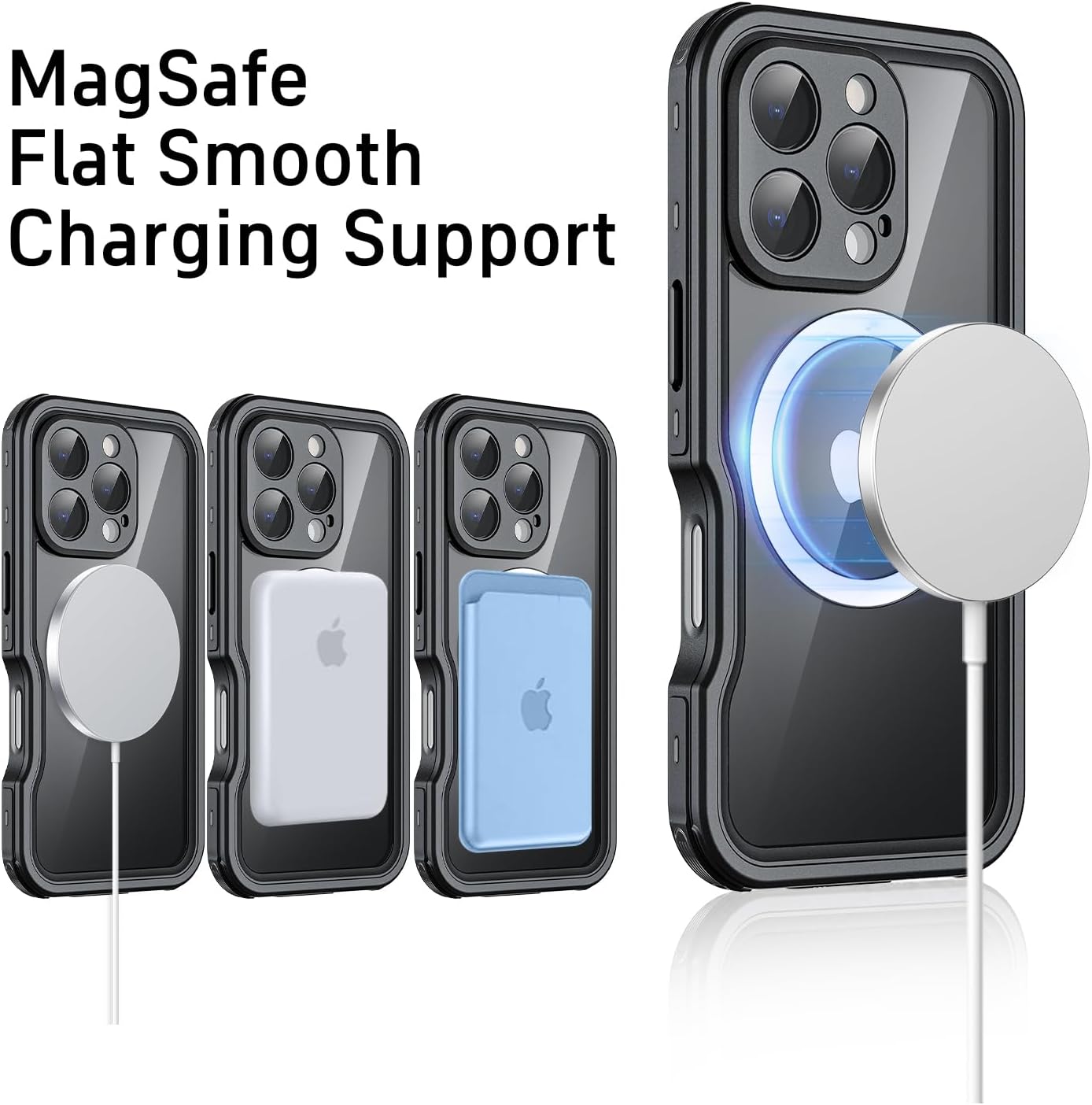 Waterproof Phone Case for Iphone 16 Pro Max, [Compatible with Magsafe] [IP68 Underwater] [Built-In Screen Protector & Glass Camera Protector] Full Body Shockproof Cover with Lanyard Black/Clear