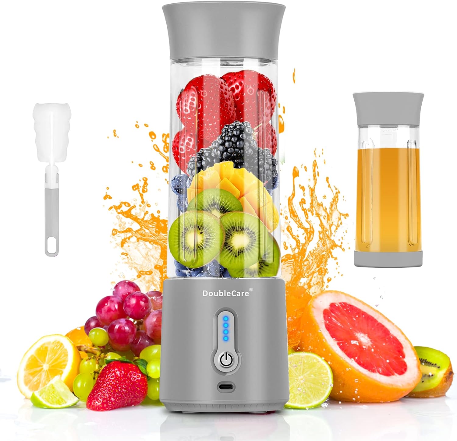 Portable Electric USB Juicer Blender Cup - Mini Blender for Shakes, Smoothies & Juice - 380Ml, Six Blades - Blue