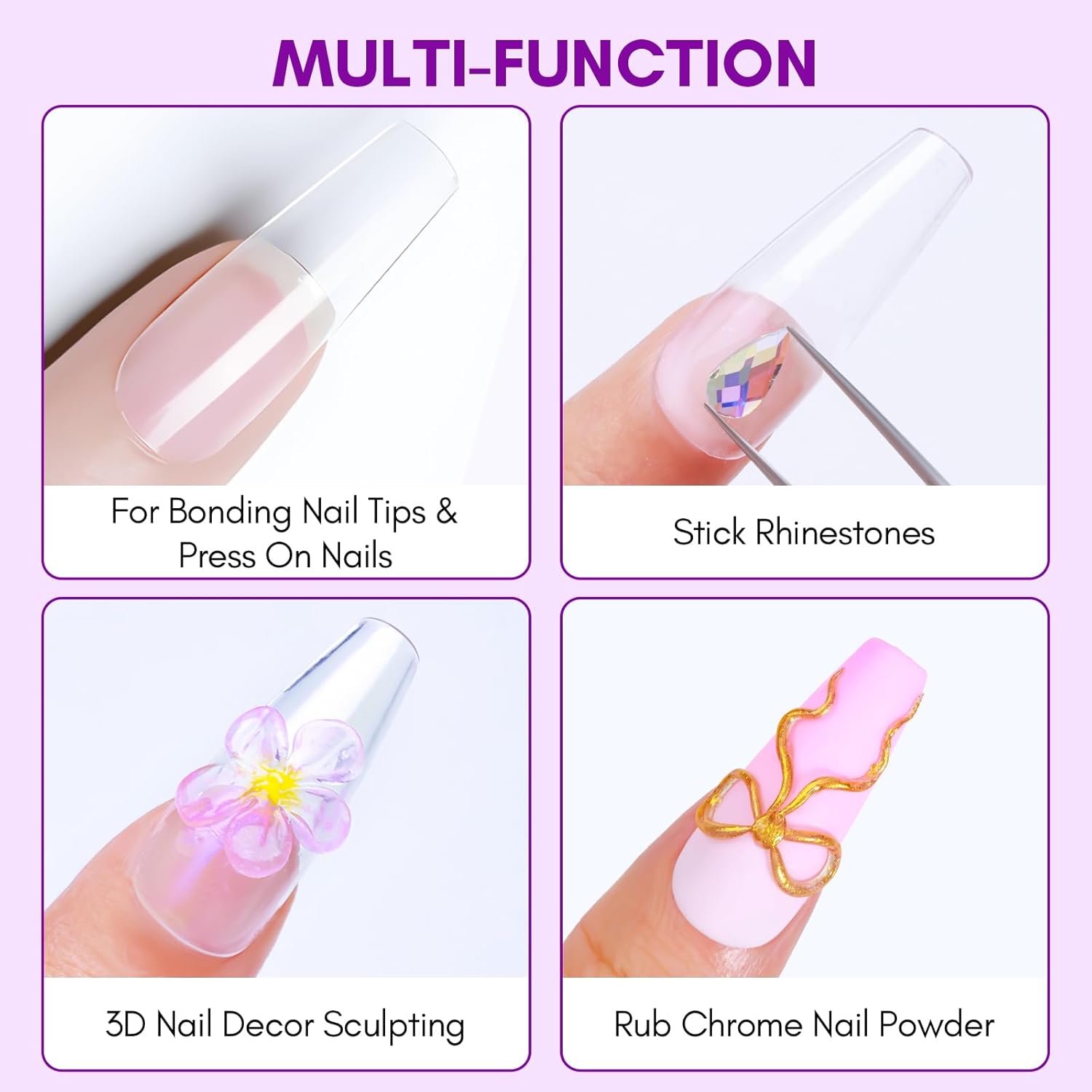 Solid Nail Glue Gel for Press on & Acrylic Nails - 3D Nail Gel for Art Design, Super Strong Clear Adhesive 15ML Long Lasting, UV Lamp Cured, Ideal for Home Salon Use