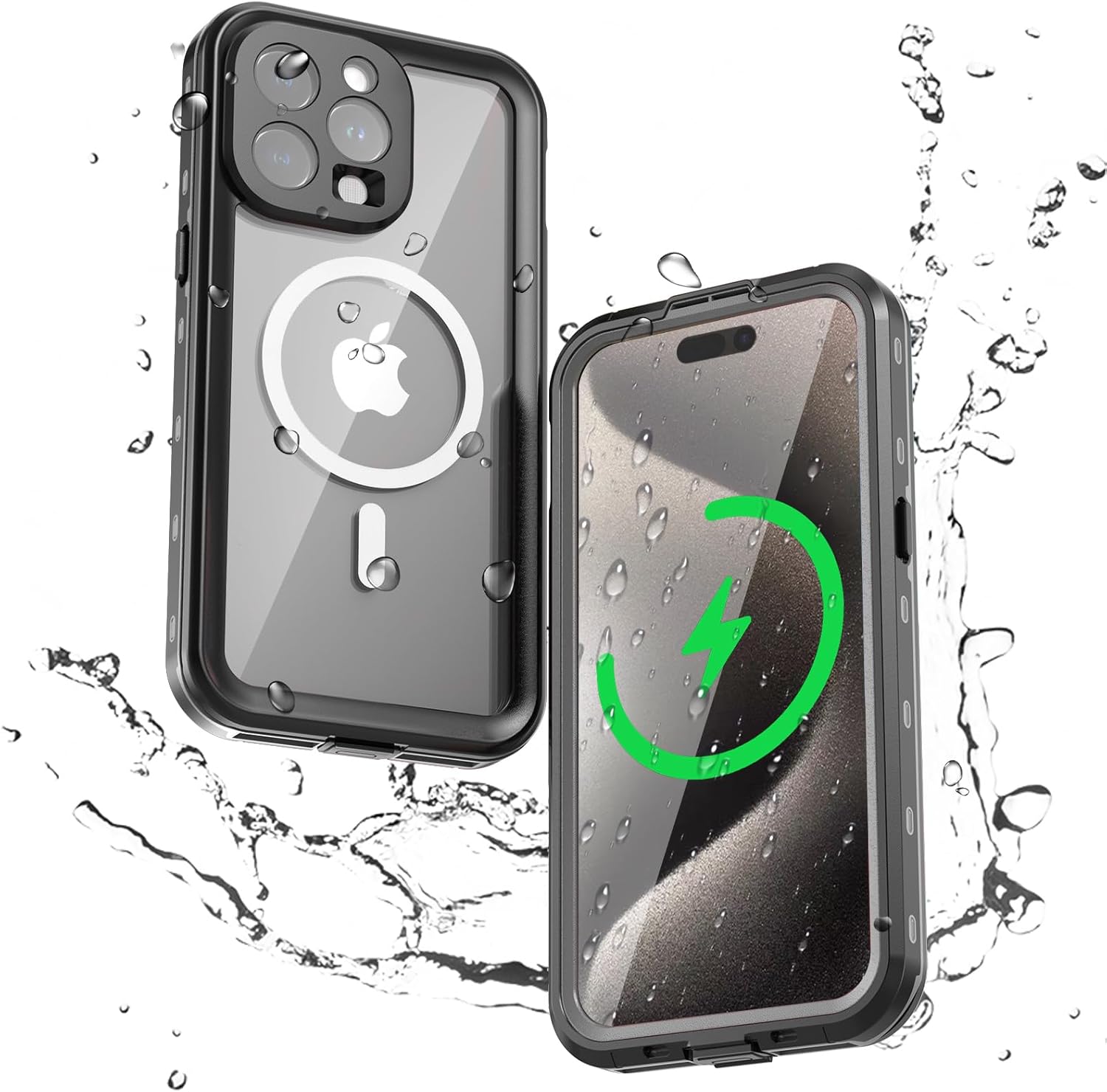 Waterproof Phone Case for Iphone 16 Pro Max, [Compatible with Magsafe] [IP68 Underwater] [Built-In Screen Protector & Glass Camera Protector] Full Body Shockproof Cover with Lanyard Black/Clear