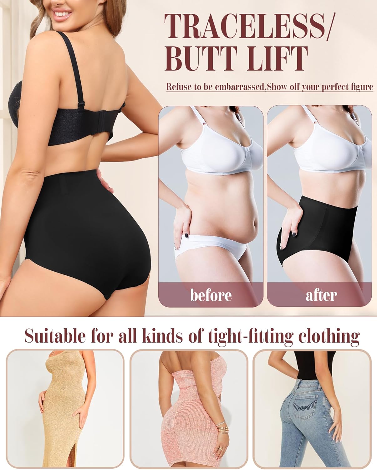 Women Tummy Control Underwear, High Waisted Seamless Panties No Show Postpartum Briefs 4 Pack S-3XL