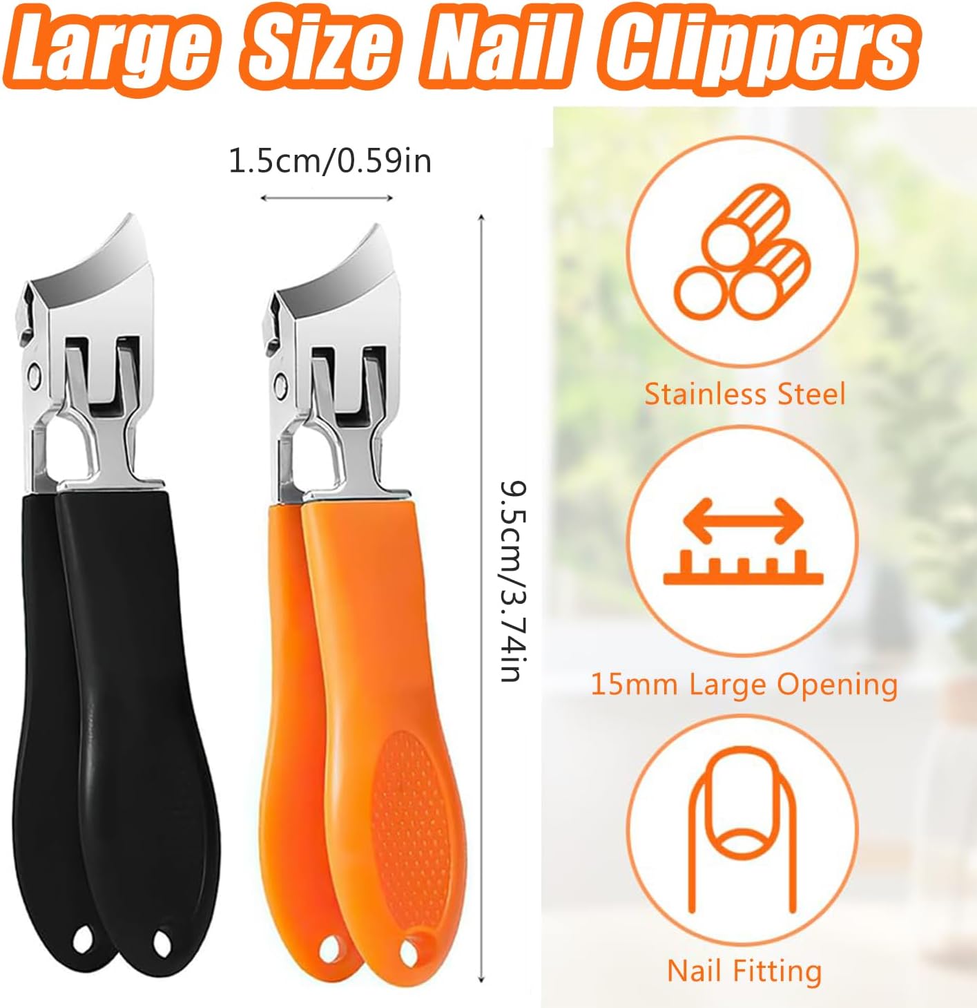2PCS Wide Jaw Opening Anti-Splash Slanted Nail Clipper, Nail Clippers for Ingrown Nails Thick Toenails, Long Handle No Splash Nail Trimmer, Toenail Clippers for Women and Men (Orange & Black)