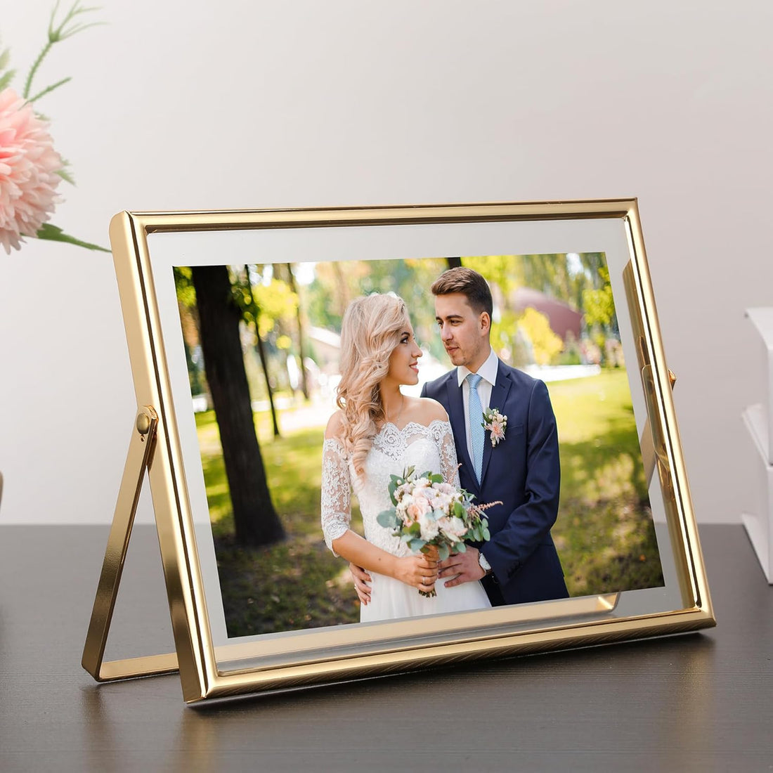 Gold 7X5" Floating Frame(Horizontal) 2Pack for Picture 3.5X5'', 4X6'', Classy Gold Frames Tabletop/Shelf Display, Elegant Gift Choice for Wedding, Thanksgiving, Christmas,Birthady, Home or Office Decor.