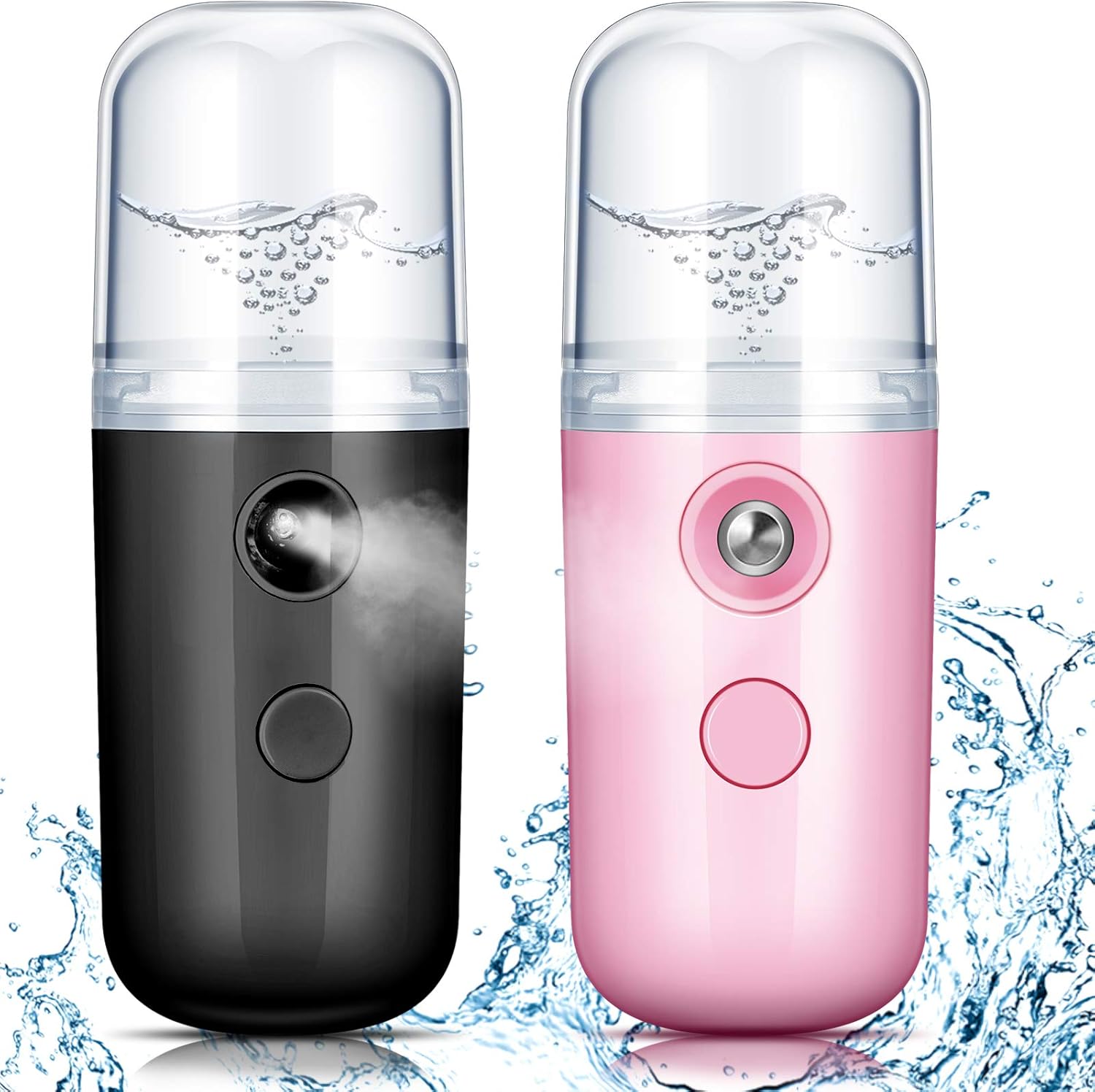 2 Pieces Nano Facial Mister 30 Ml Mini Face Humidifier Portable Facial Sprayer USB Rechargeable Handy Skin Care Machine for Face Hydrating, Daily Makeup (Dark Pink and White)