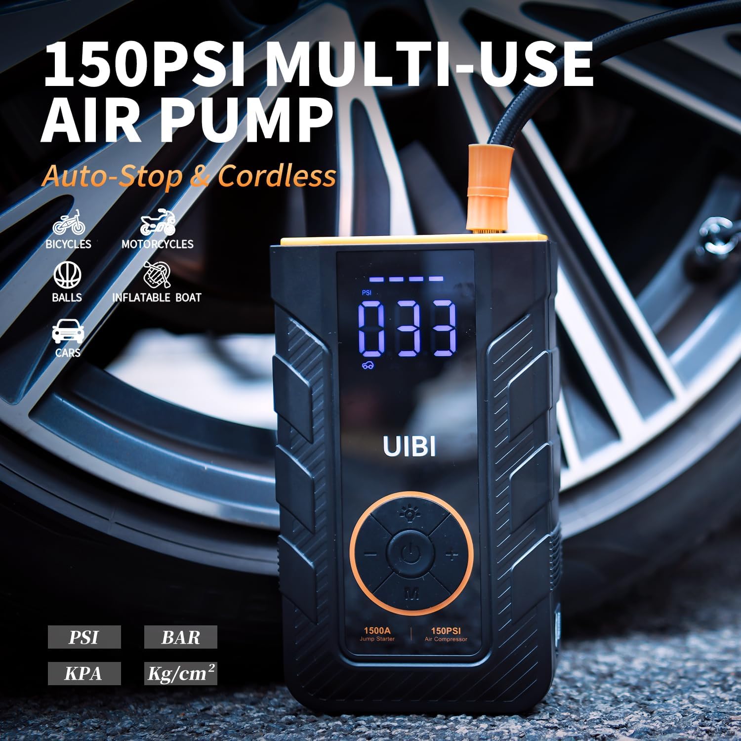 Jump Starter with Air Compressor, Fast Charg 45W X3 1500Amp Battery Jumper Starter Portable for 7.5L Gas or 5.5L Diesel Engine, 12V Jump Box with Smart Jumper Cables, 150PSI Tire Inflator, LED