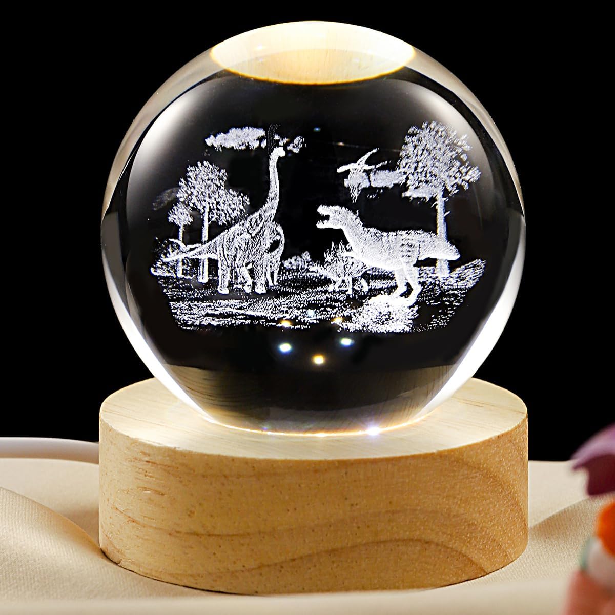 3D Galaxy Crystal Ball Lamp with Dimmable LED and Wooden Base, Night Light for Kids Teens Adults, Home Desk Office Bedroom Decor, Birthday Gift (2.4”/ 6Cm)