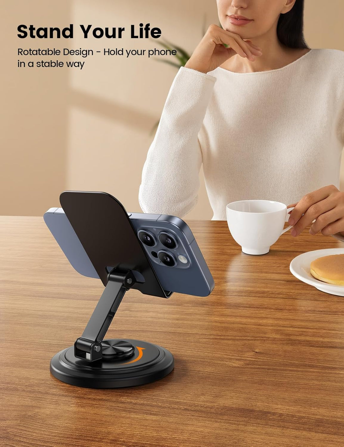 Adjustable Phone Stand for Desk - 360 Rotating Foldable Cell Phone Holder Desktop Portable Cellphone Stand, Office Desk Accessories for Iphone 16 15 14 13 Pro Max, 4-10” Smartphones, Ipad