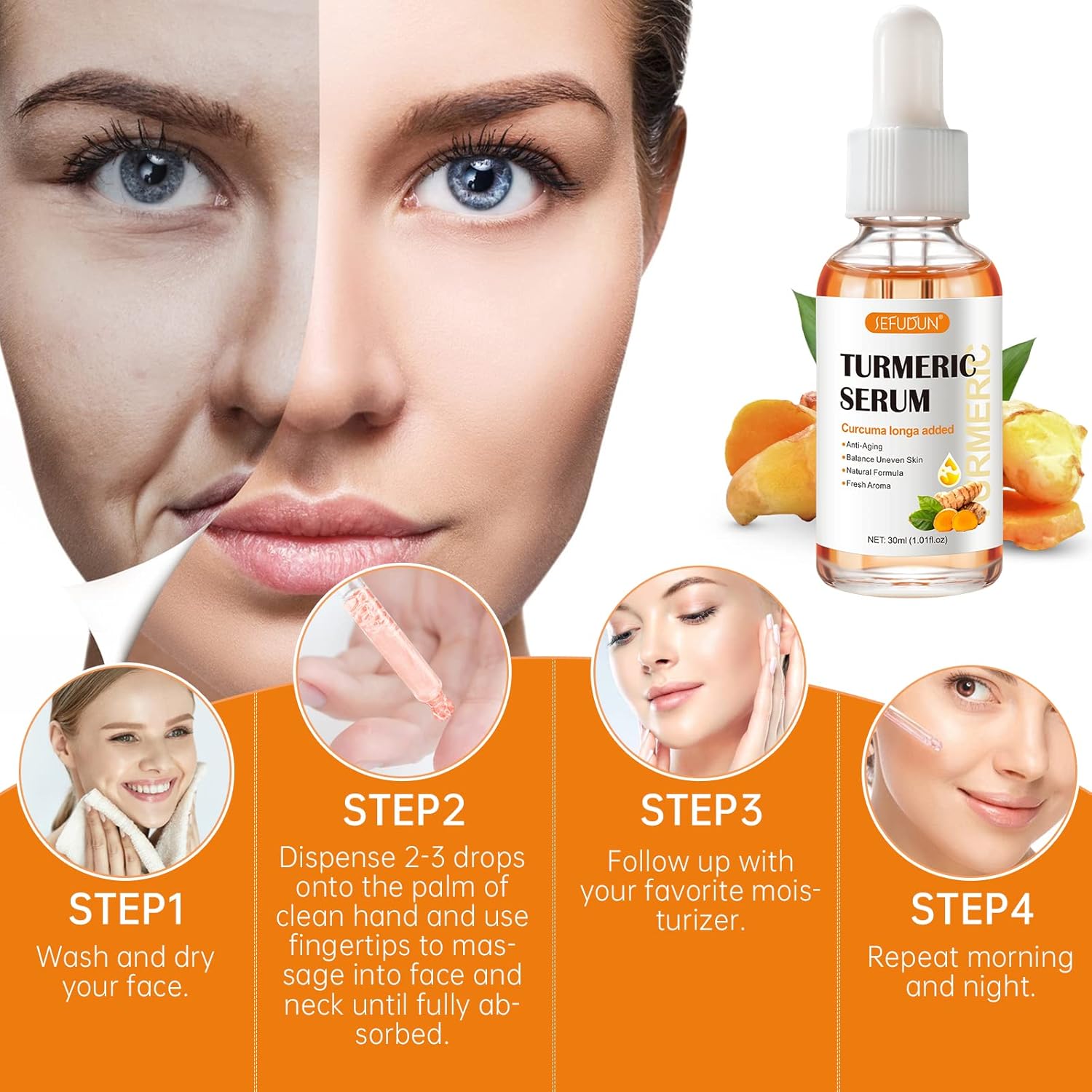 Turmeric Serum for Dark Spots 1 Fl Oz, Turmeric Dark Spot Corrector Serum for Face & Body, anti Aging Facial Serum for Women and Men, Reduces Hyperpigmentation, Age Spots, Sun Spot, Improve Skin Tone