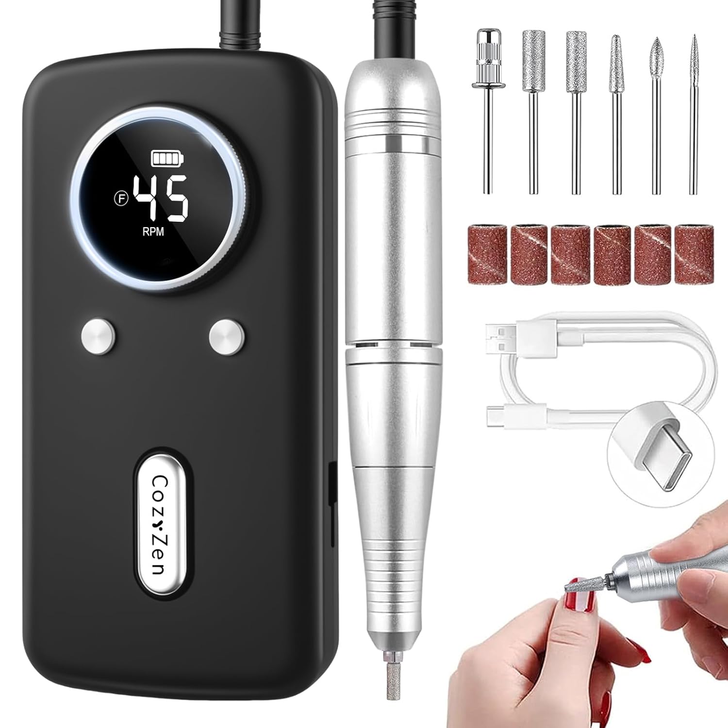 Cordless Nail Drill Professional: 45000 RPM Rechargeable Electric Nail File Kit, Portable & Low Noise for Acrylic, Gel Nails, Manicure & Pedicure - Salon & Home Use