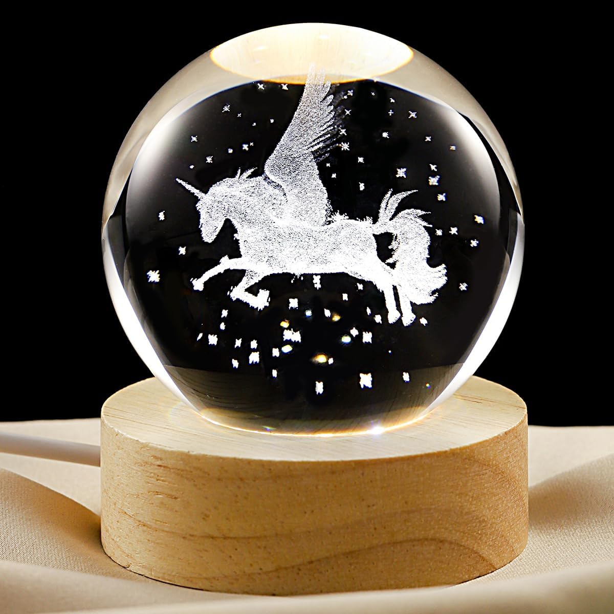 3D Galaxy Crystal Ball Lamp with Dimmable LED and Wooden Base, Night Light for Kids Teens Adults, Home Desk Office Bedroom Decor, Birthday Gift (2.4”/ 6Cm)