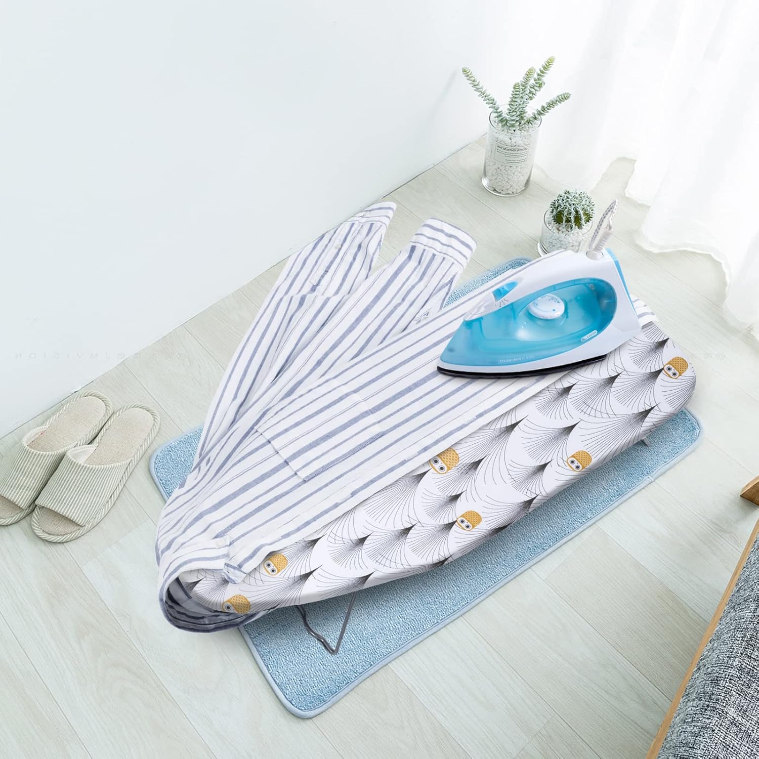 Small Ironing Board Cover Scorch Resistant, Cotton Table Top Ironing Cover with Padding Heat Reflective Heavy Duty Pad (Owl, 12.5"X32")