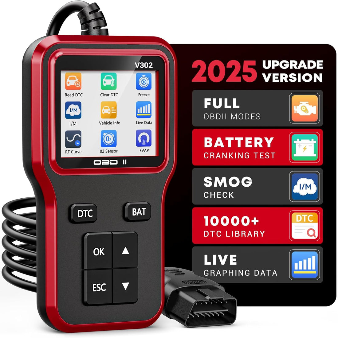 Obd2 Scanner with Battery Tester Enhanced Fixd Car Diagnostic Tool Code Reader for Cars and Trucks Check Engine Light Reader Clears Vehicle Error Codes for All OBD II since 1996