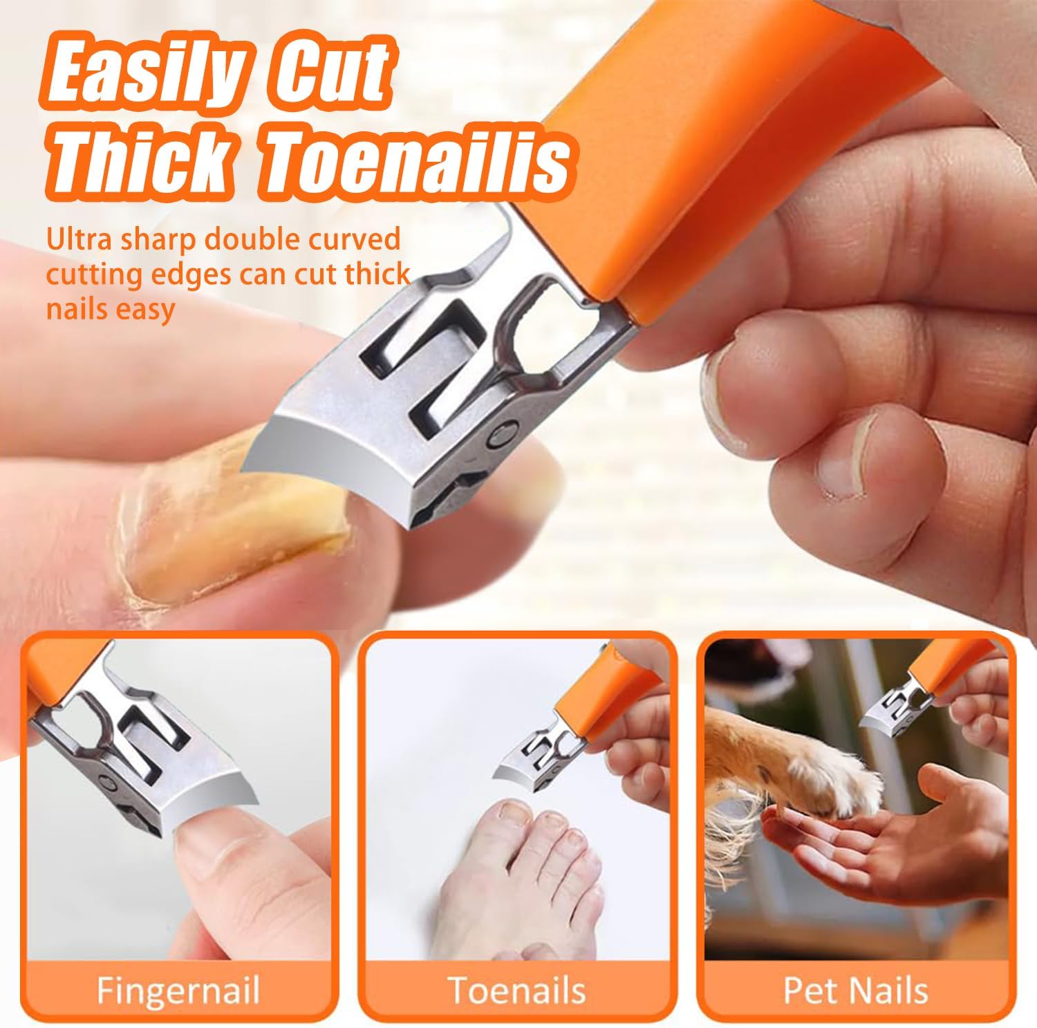 2PCS Wide Jaw Opening Anti-Splash Slanted Nail Clipper, Nail Clippers for Ingrown Nails Thick Toenails, Long Handle No Splash Nail Trimmer, Toenail Clippers for Women and Men (Orange & Black)