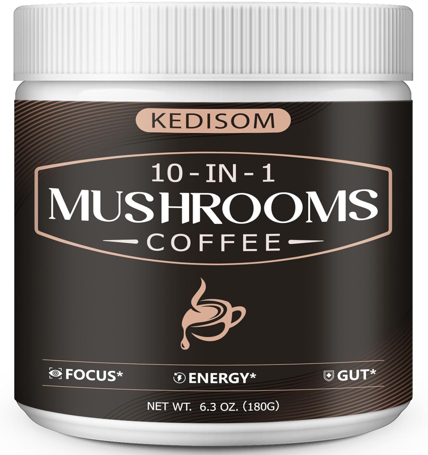 10 in 1 Mushrooms Coffee, Instant Mushroom Coffee Powder with Lion'S Mane, Cordyceps, Reishi, Shiitake, Turkey Tail, King Trumpet, for Focus, Energy, Immunity, 180G, 60 Servings