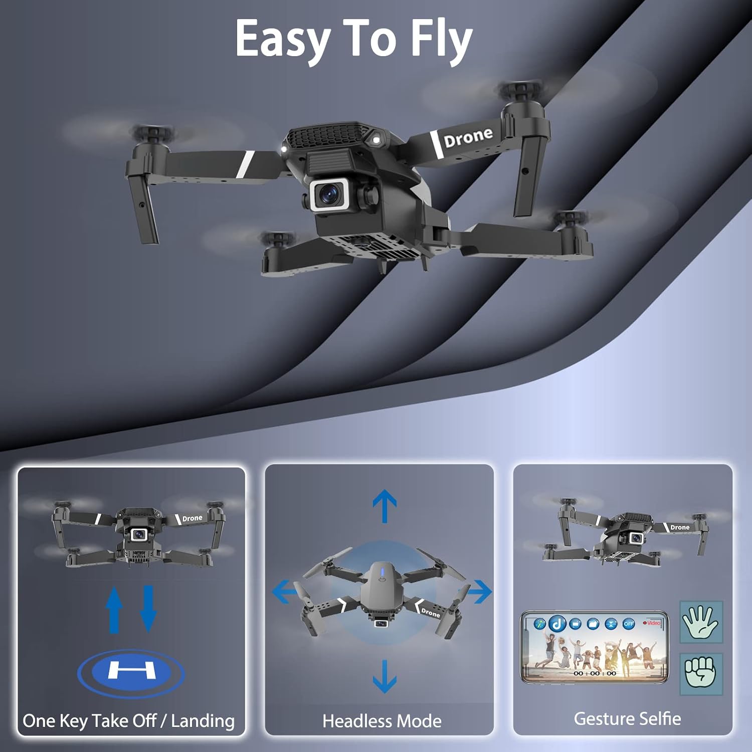 Drone with Dual Camera for Adults Kids, Foldable RC Quadcopter for Beginners, Toys Drone, 1080P FPV Video, 3 Batteries, Carrying Case, One Key Start, Headless Mode, Waypoints Fly, 360° Flips