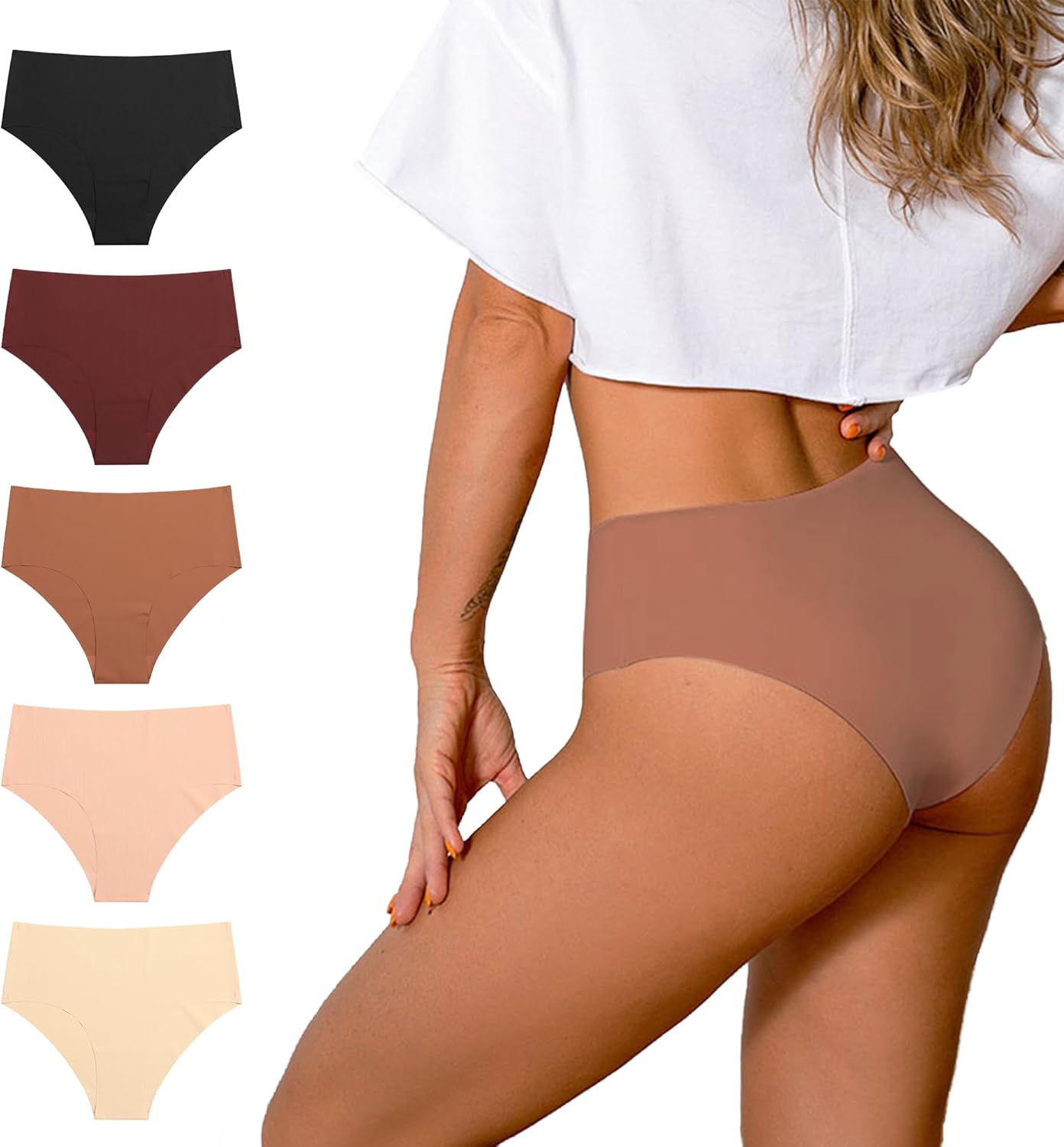Seamless Underwear for Women High Waisted Underwear for Women Cooling Ice Silk No Show Panties 5 Pack