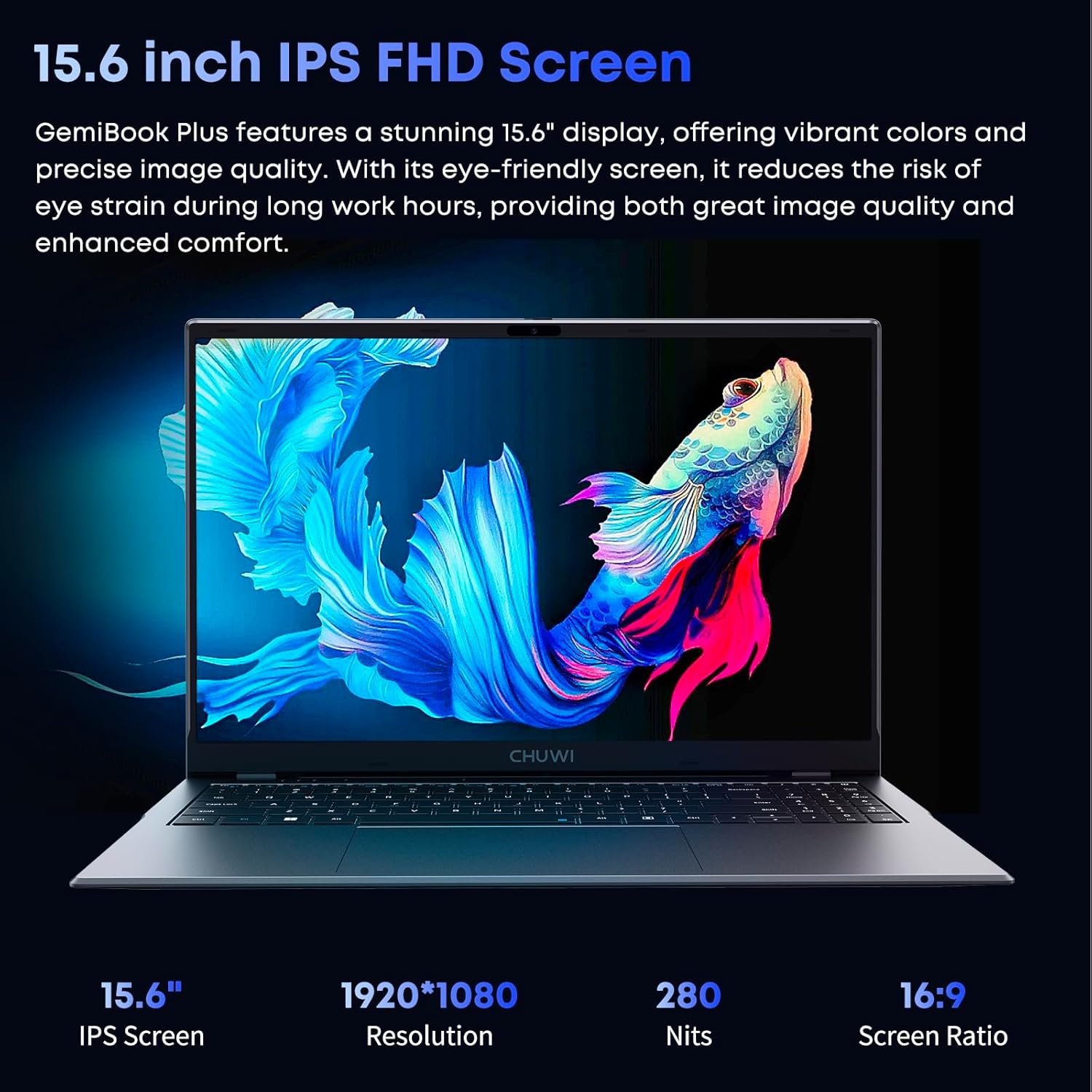 Gemibook plus Laptop 15.6'', 16GB LPDDR5 512GB SSD, Intel N150(Up to 3.6Ghz, TDP 15W), Windows 11 Laptops Computer, 2TB SSD Expend, IPS FHD 2K, HDMI, Wifi 6, BT5.2, USB 3.0, Webcam