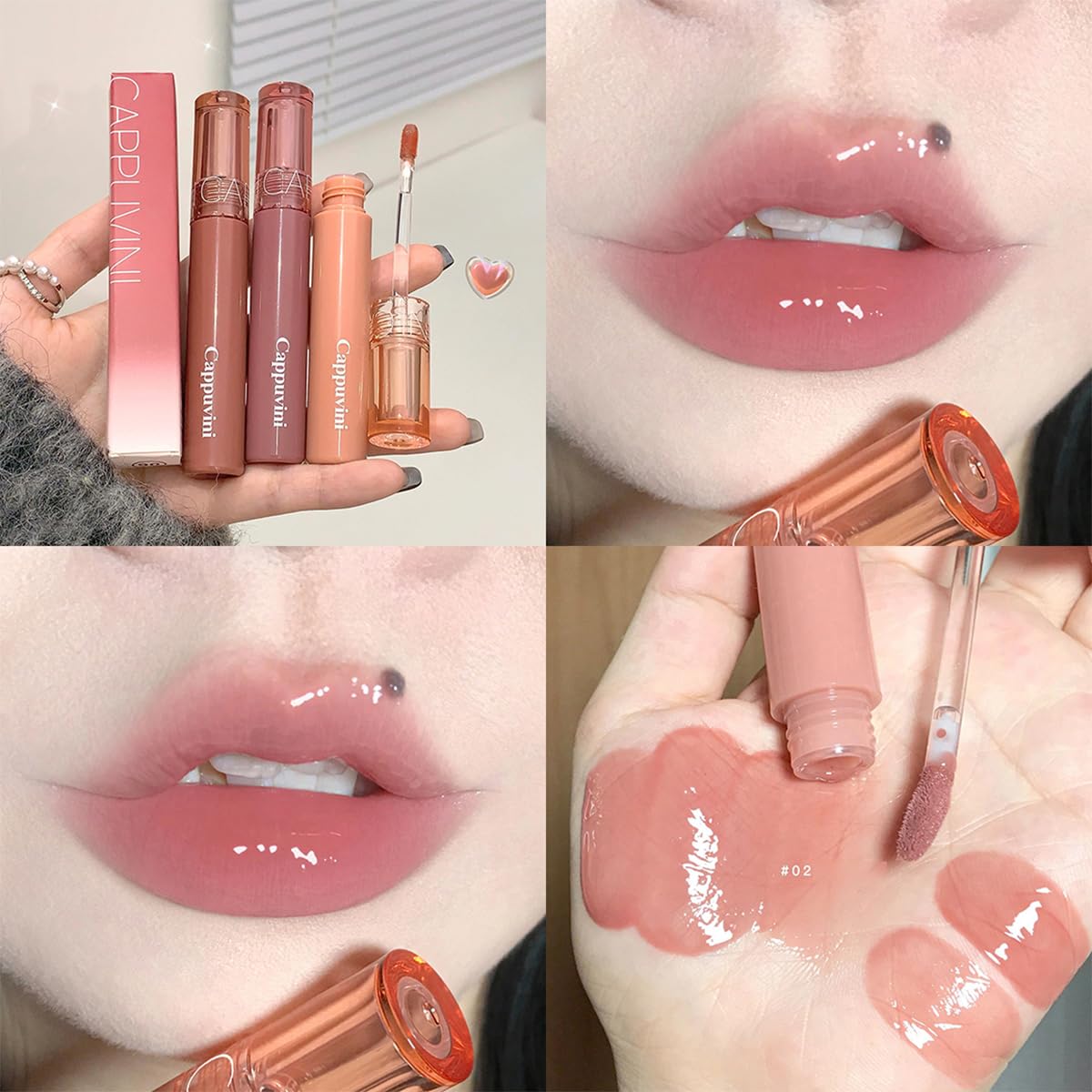 6 PCS Hydrating Plumping Lip Gloss Tinted Lip Balm Set,Mirror Liquid Water Glow Lipstick,Long Lasting Waterproof Moisturizing Shimmer Jelly Lip Glaze