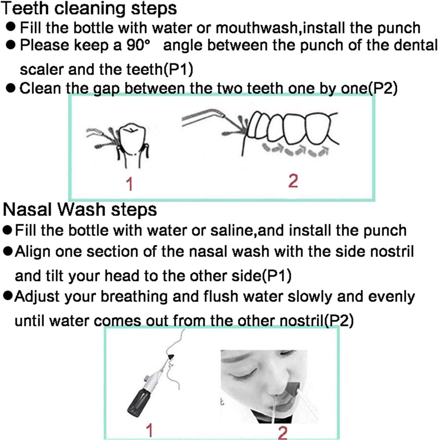 Portable Oral Irrigator Water Flosser Dental Water Toothbrush Toothpick Nasal Irrigator Implement Teeth Cleaner Oral Hygiene Flossers for Home Travel with 5Pcs Nozzles (Nozzle and Tongue Scraper)