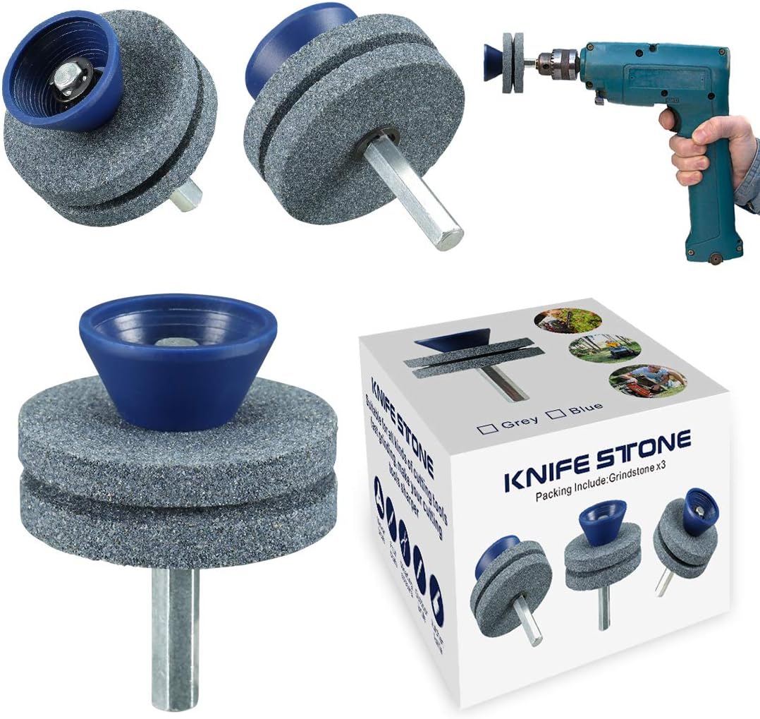 【New】Double Layer Corundum Lawn Mower Blade Sharpener, Universal Wear Lawnmower Blade Sharpener for Any Power Drill/Hand Drill, Double-Layer Grindstones Easy to Use and Not Easy Damage-(Gray)