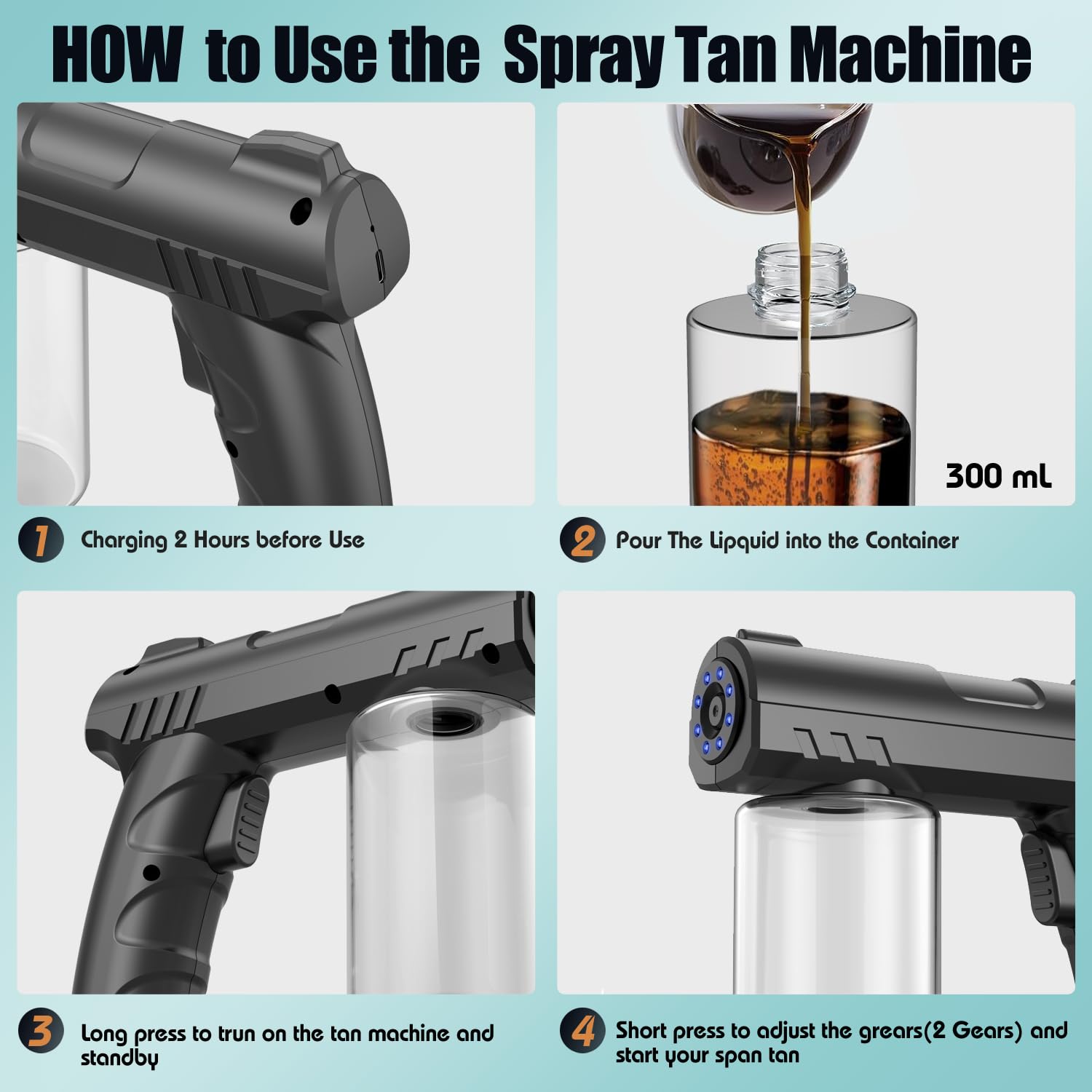 Rechargeable Spray Tan Machine Portable Travel Spray Tan Gun Self Tanners Professional Mobile Spray Tan Airbrush Machine for Home Salon DIY Beach Self Tans and Travelling (Black)